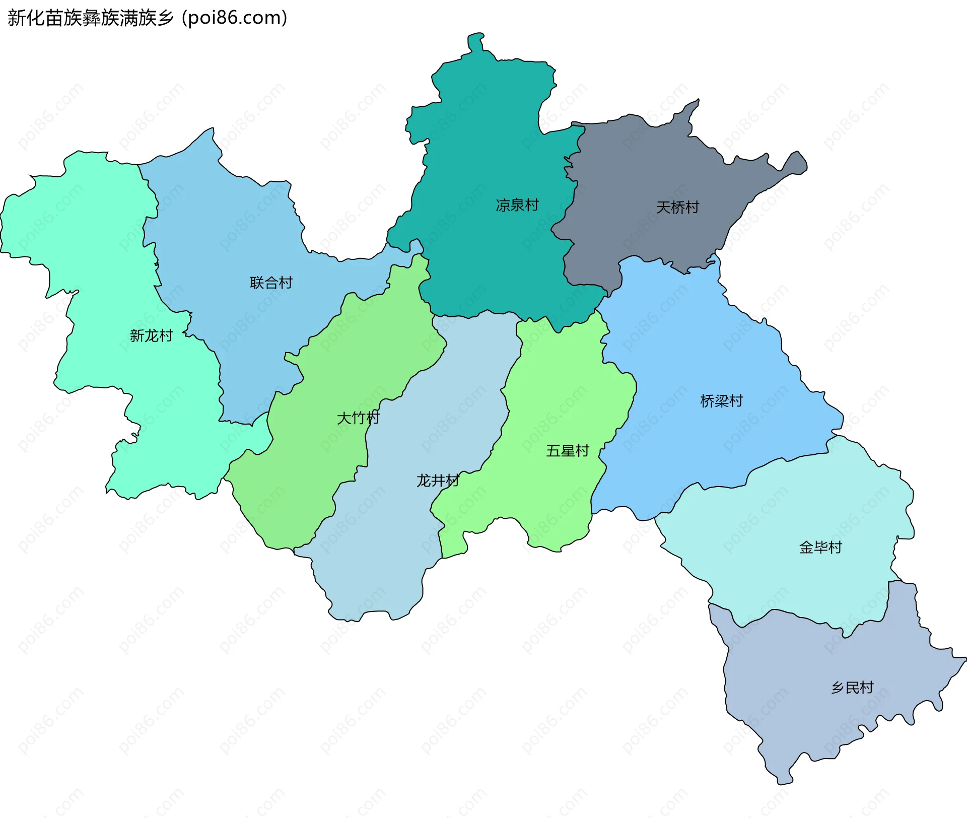 新化苗族彝族满族乡边界地图(五级行政区划)