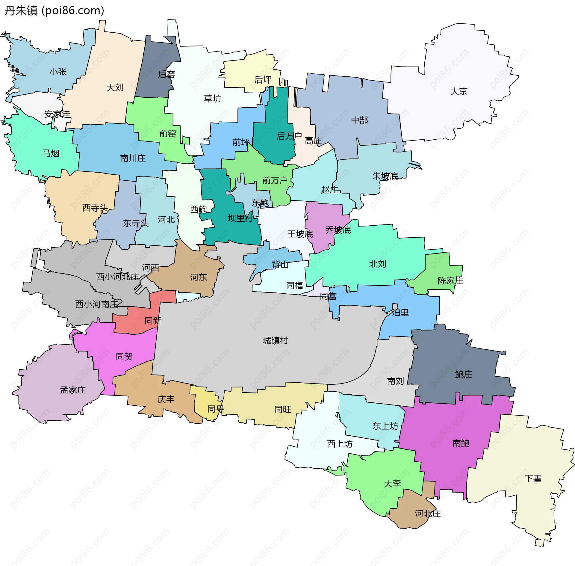 丹朱镇边界地图(五级行政区划)