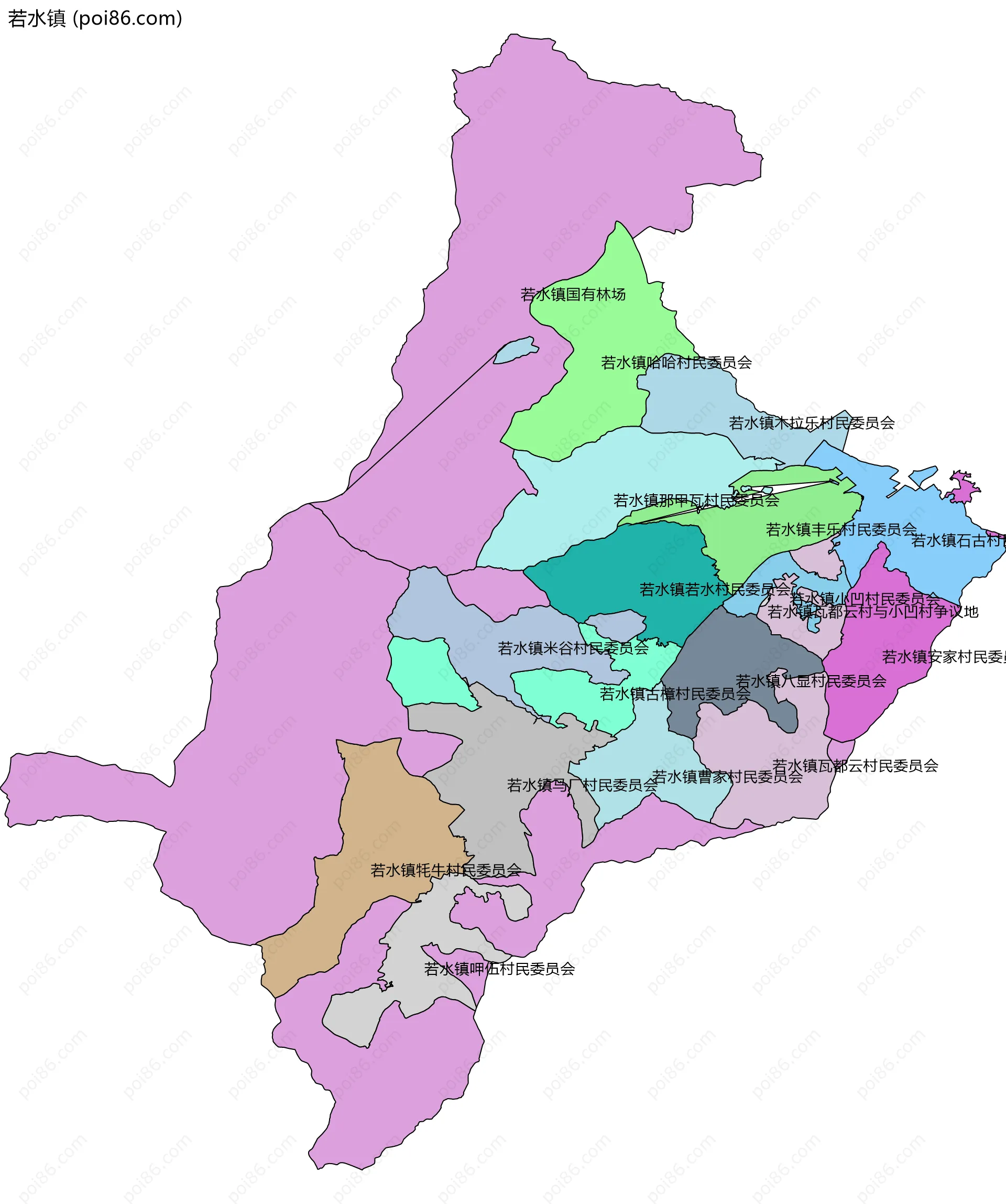 若水镇边界地图(五级行政区划)