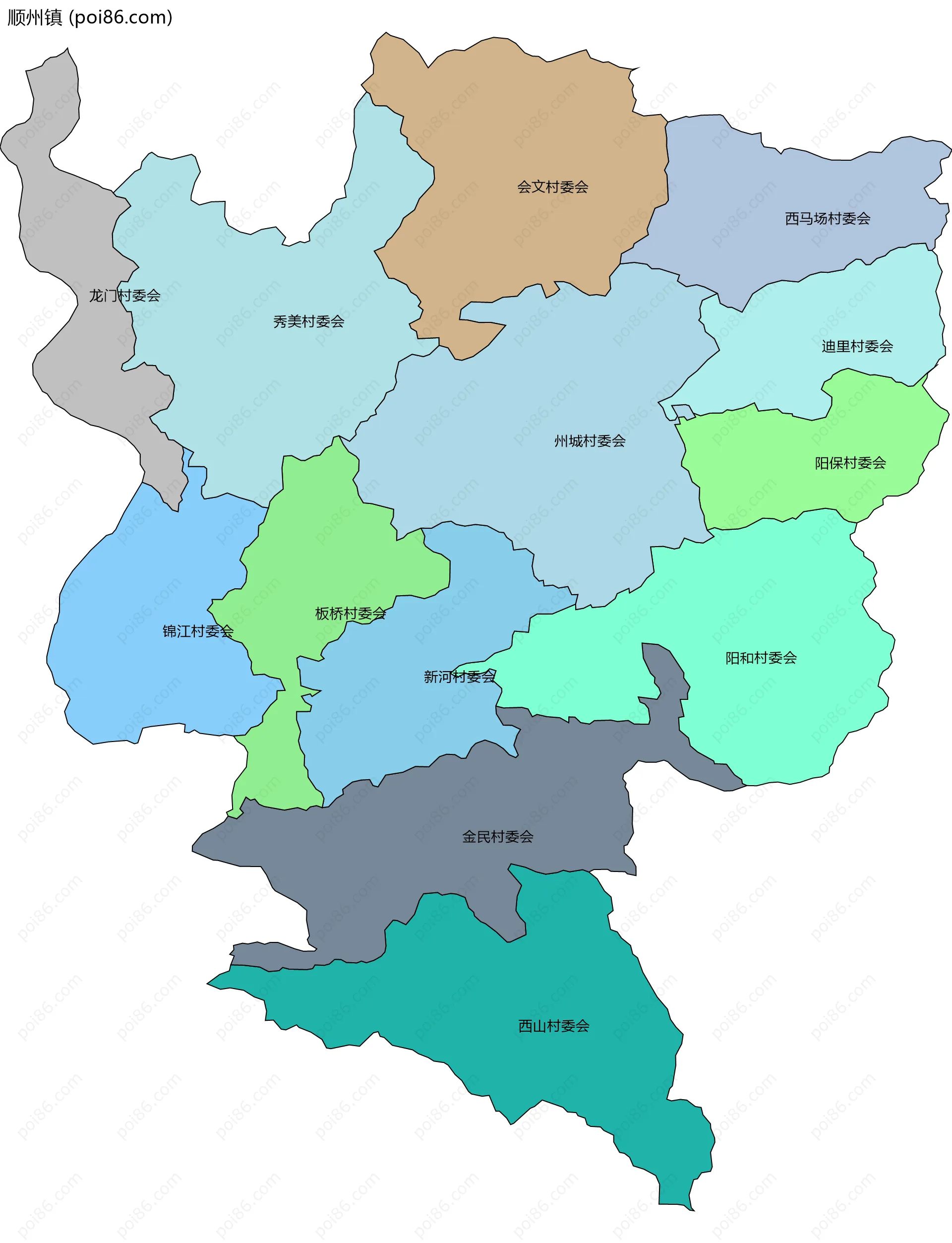 顺州镇边界地图(五级行政区划)