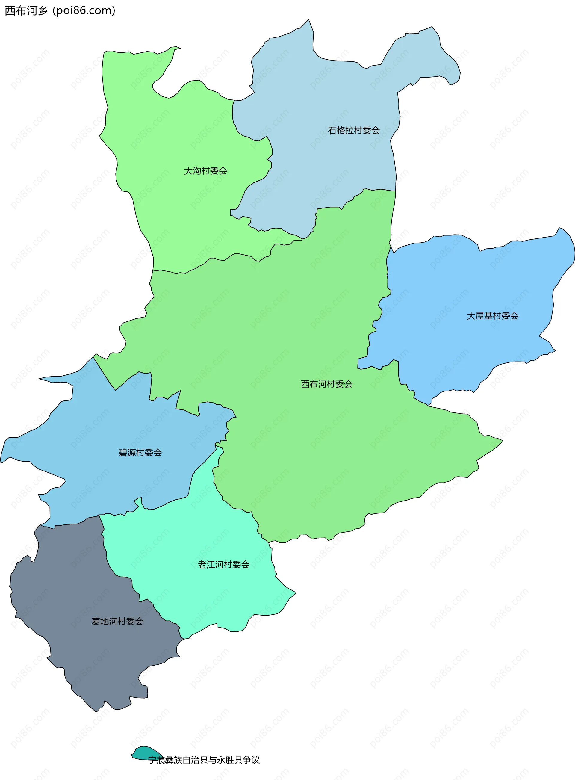 西布河乡边界地图(五级行政区划)
