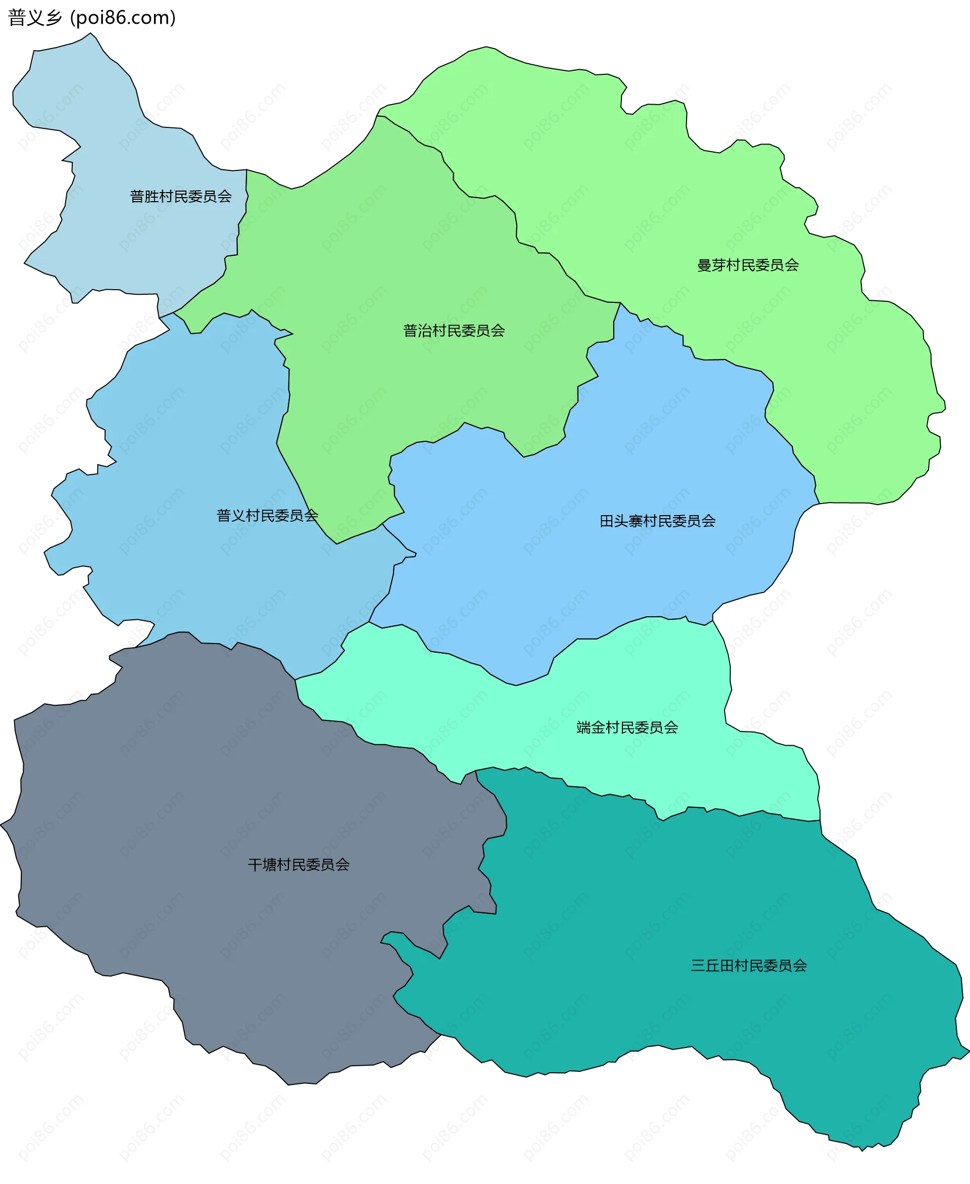 普义乡边界地图(五级行政区划)