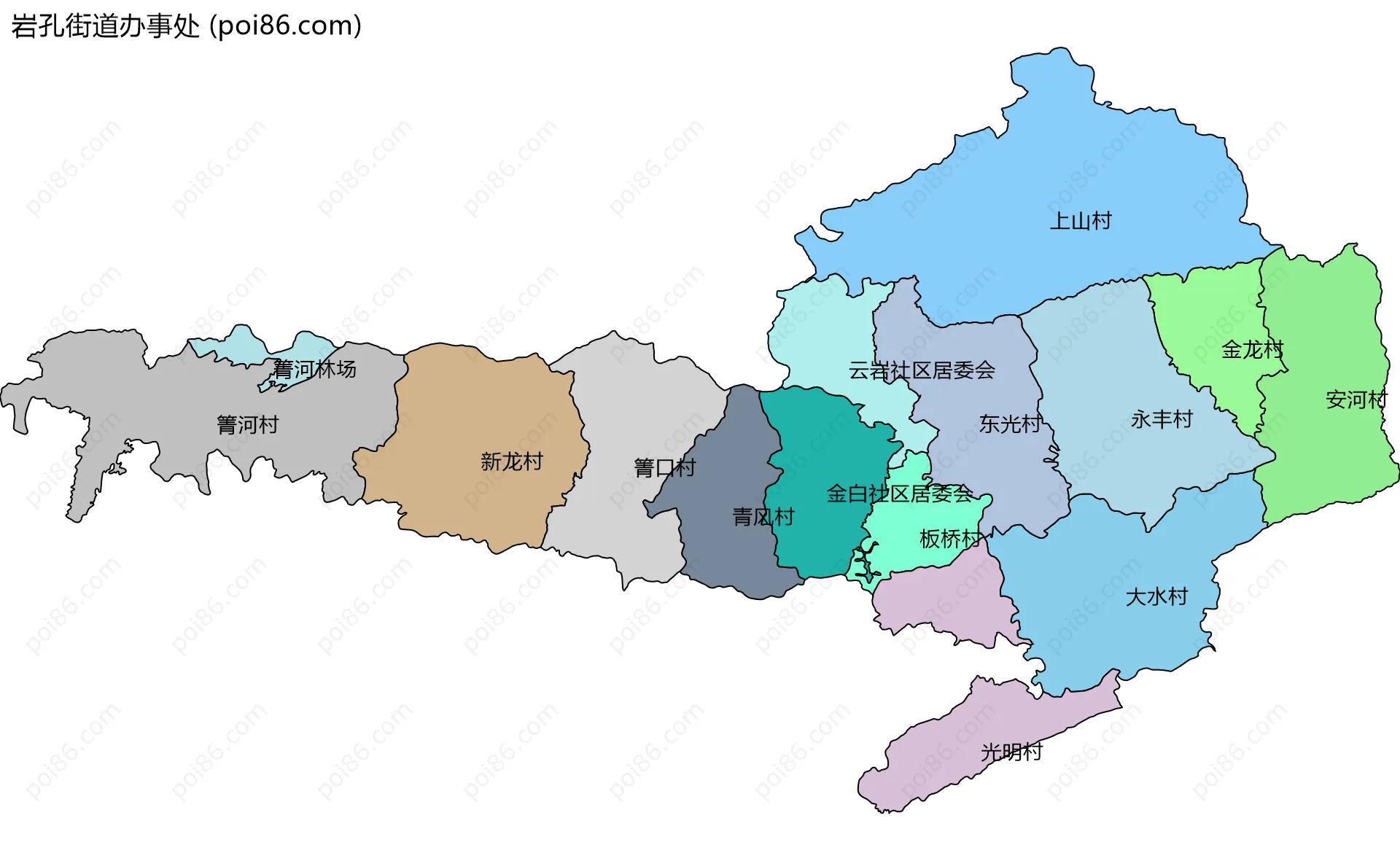 岩孔街道办事处边界地图(五级行政区划)