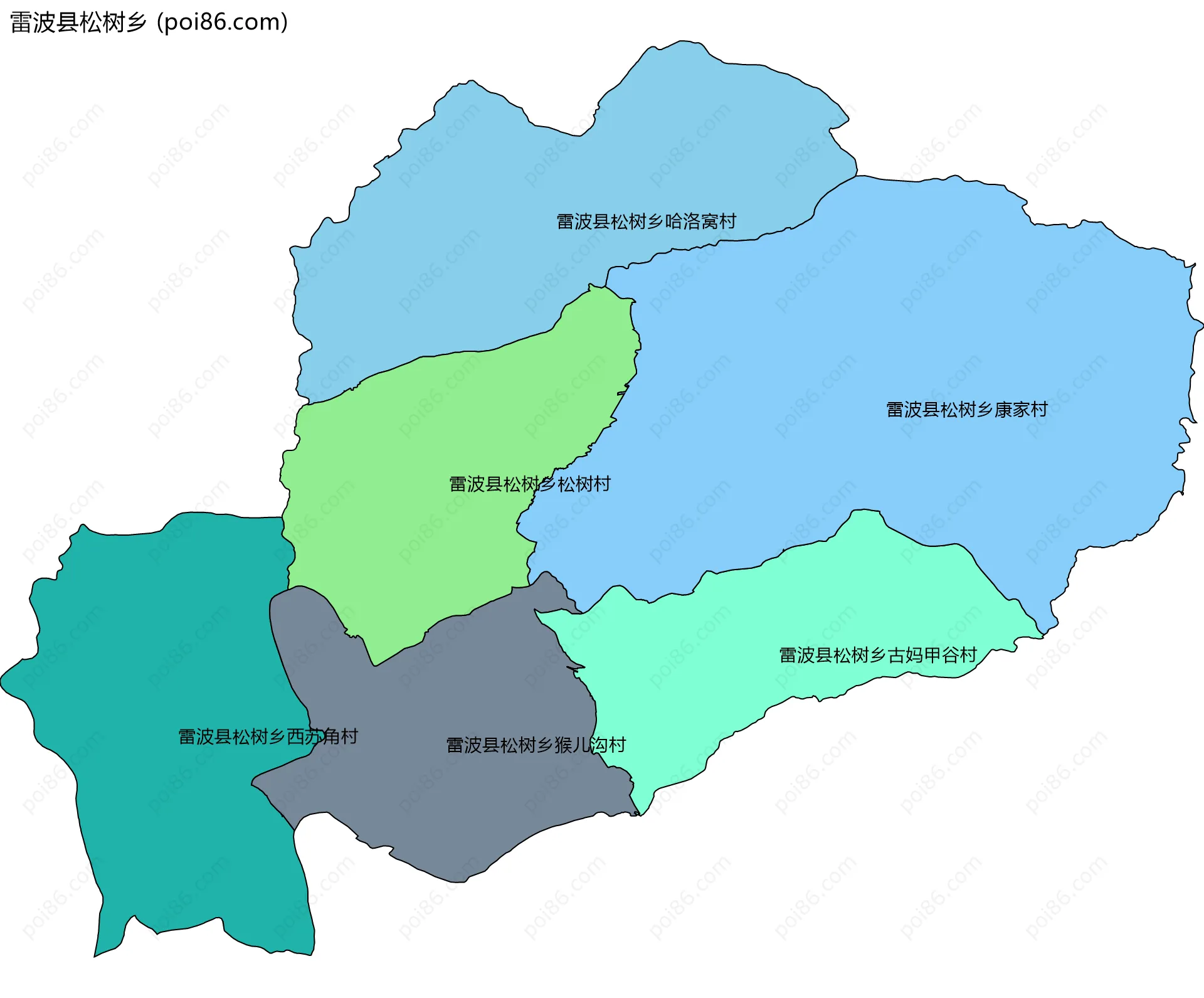 雷波县松树乡边界地图(五级行政区划)