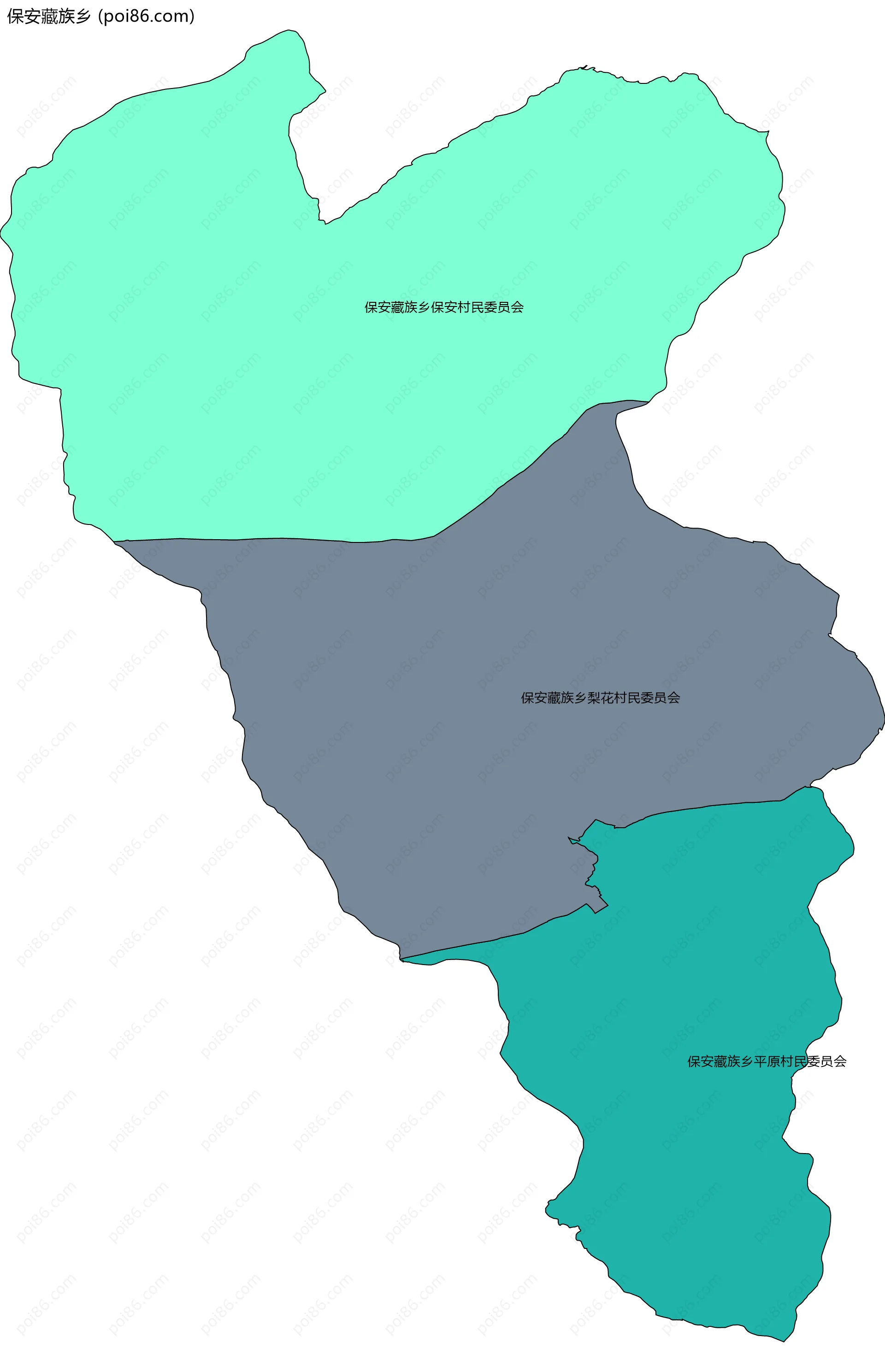 保安藏族乡边界地图(五级行政区划)