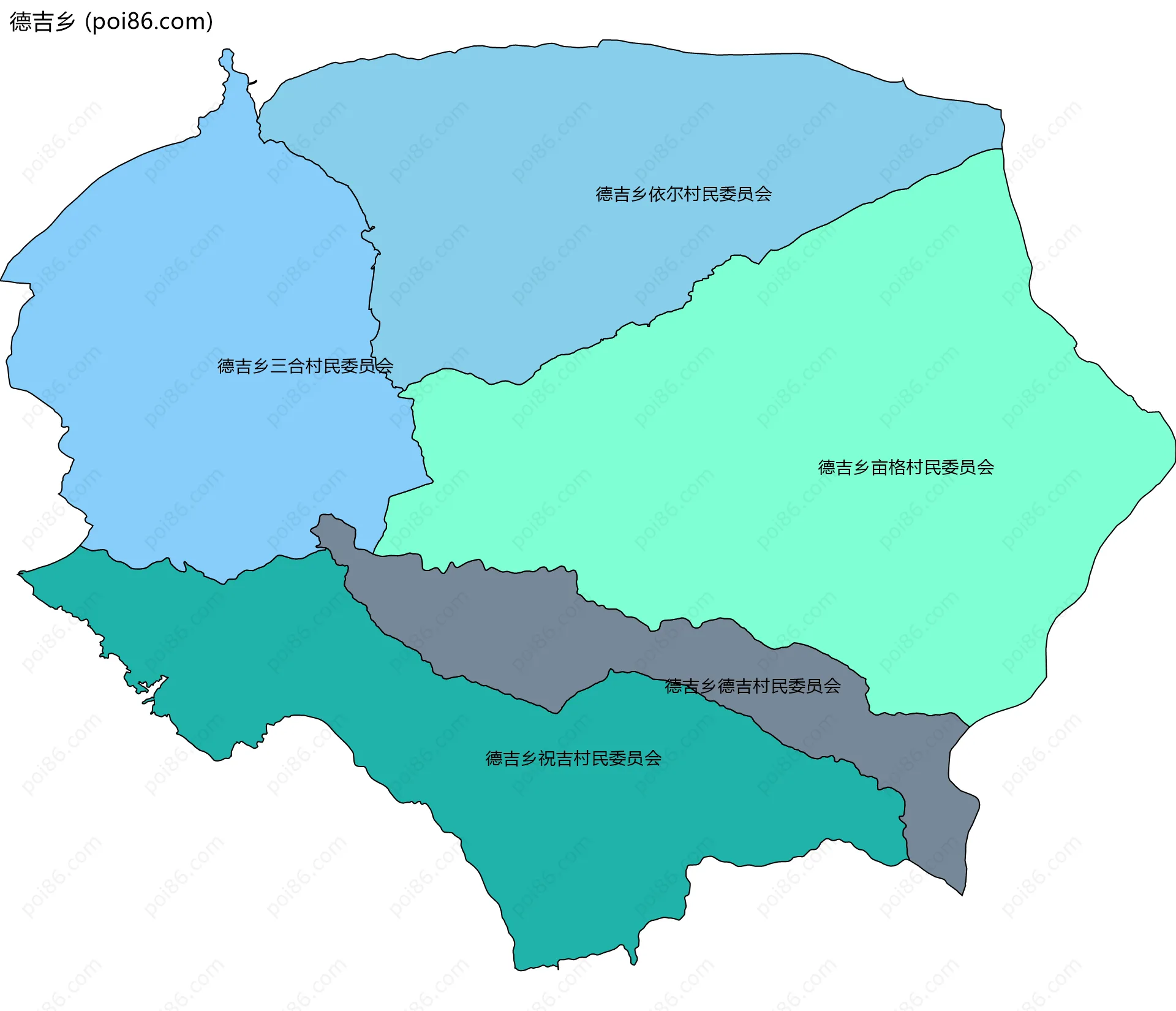 德吉乡边界地图(五级行政区划)