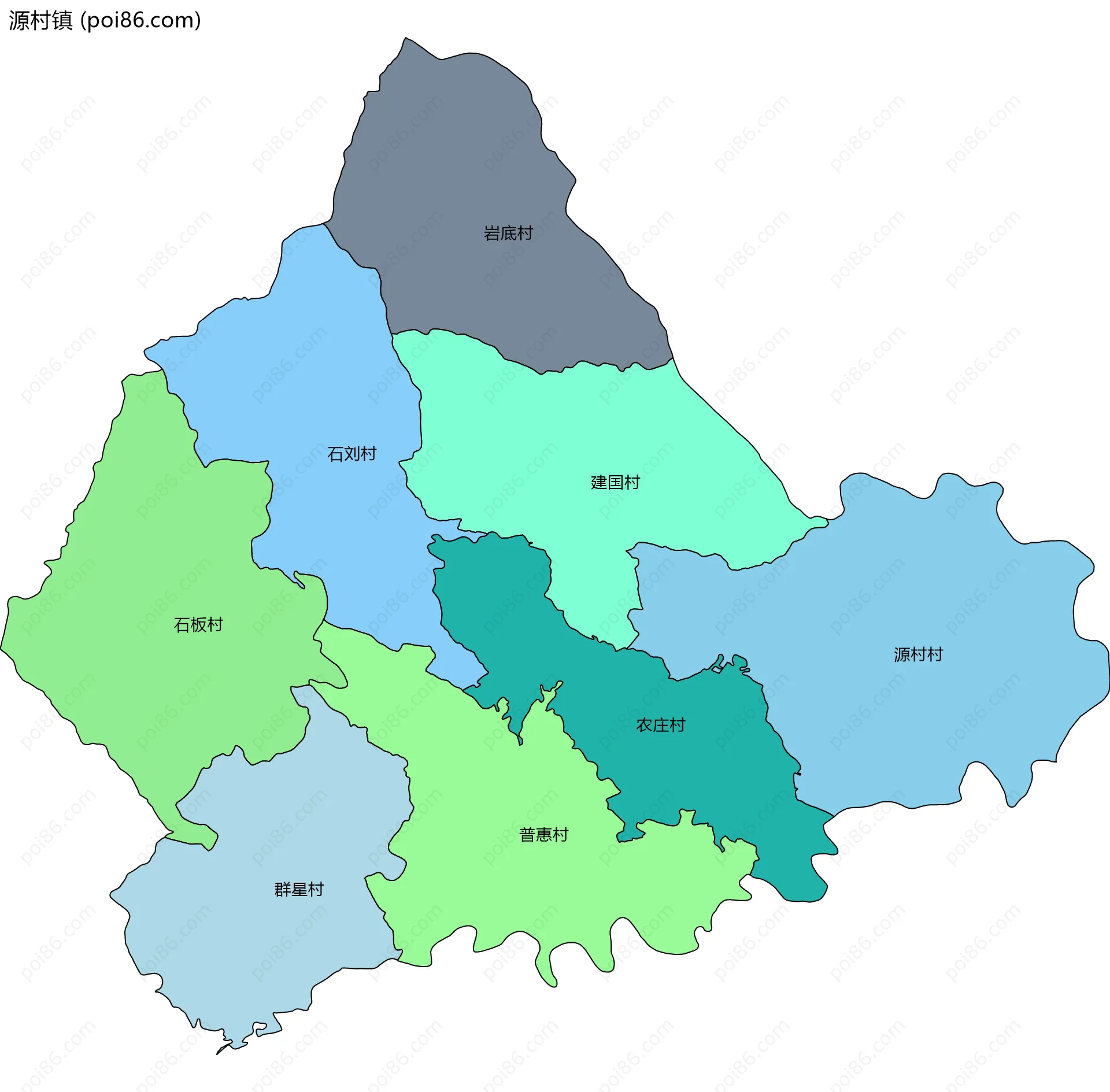 源村镇边界地图(五级行政区划)