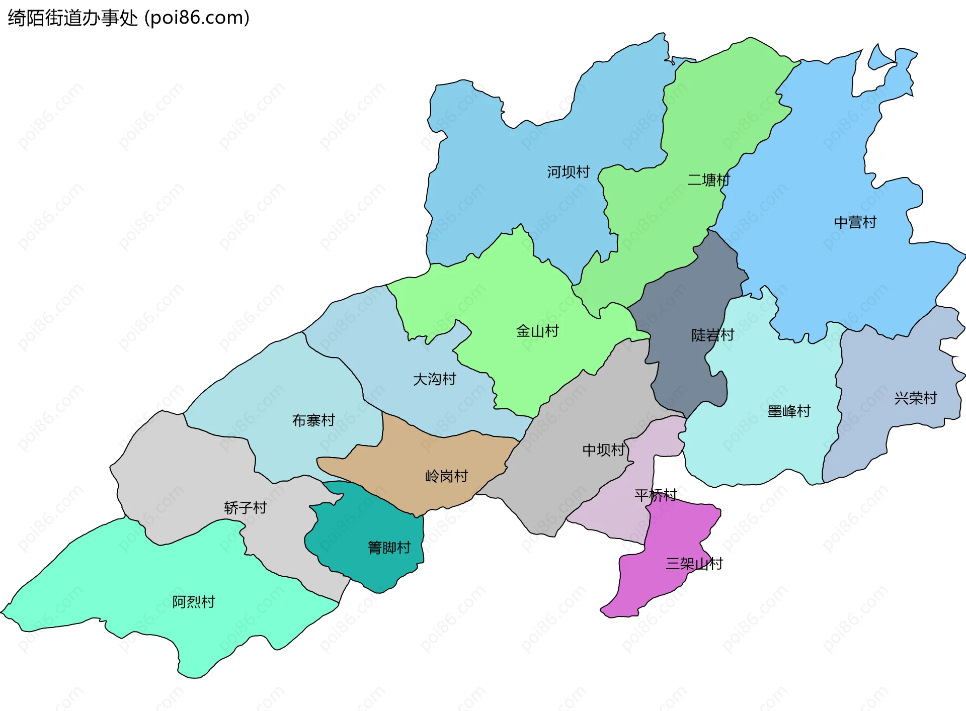绮陌街道办事处边界地图(五级行政区划)
