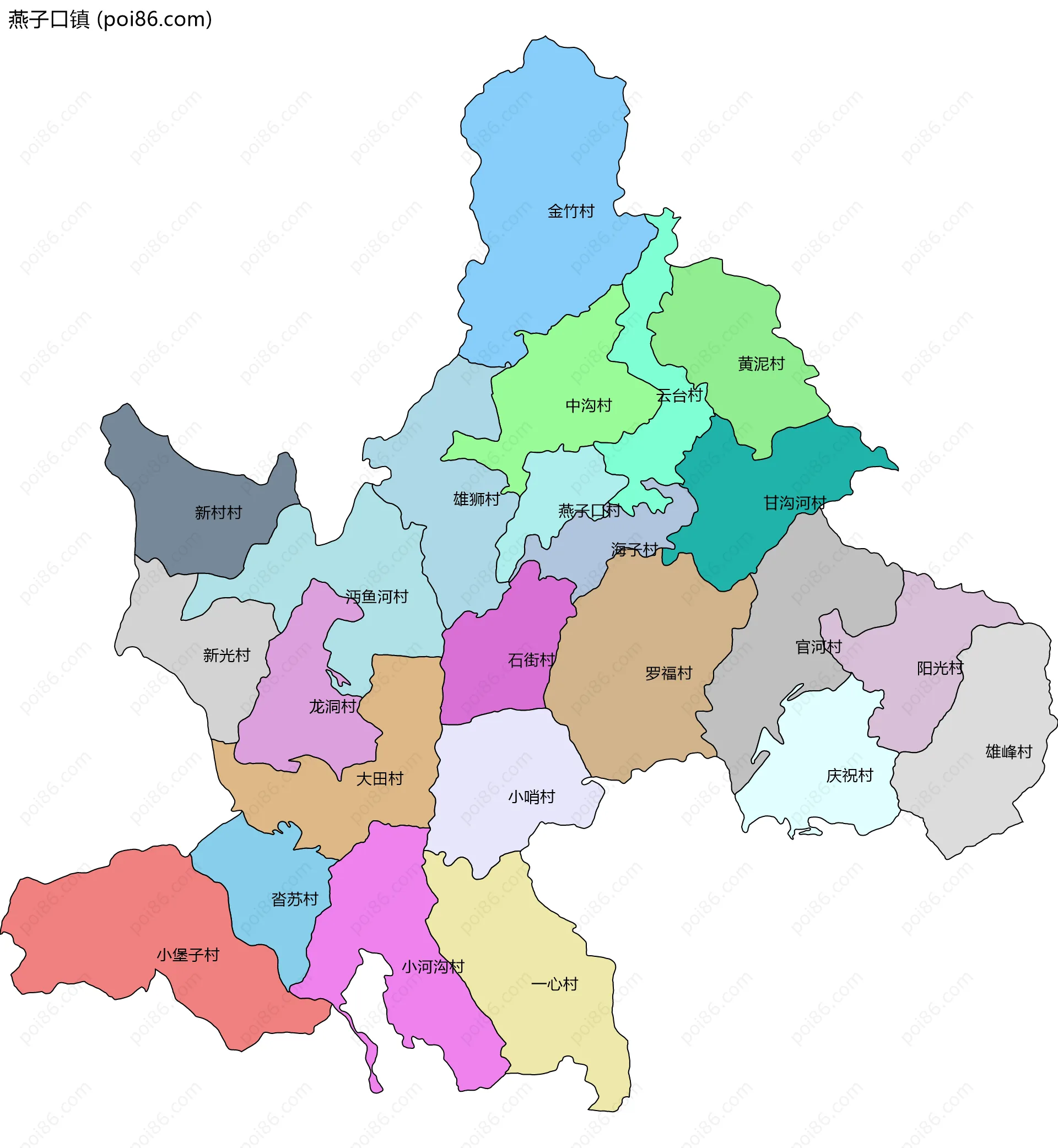 燕子口镇边界地图(五级行政区划)