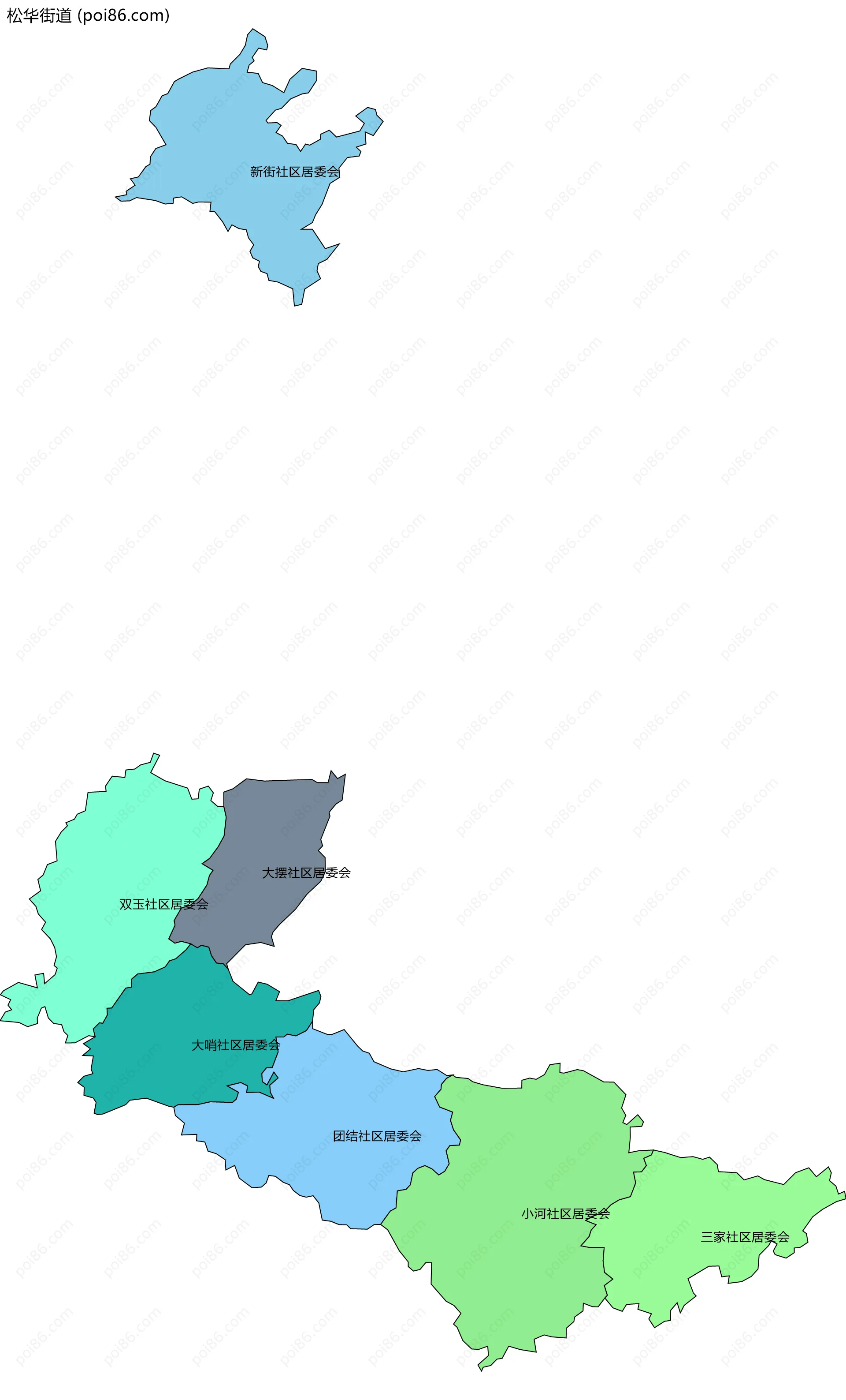 松华街道边界地图(五级行政区划)