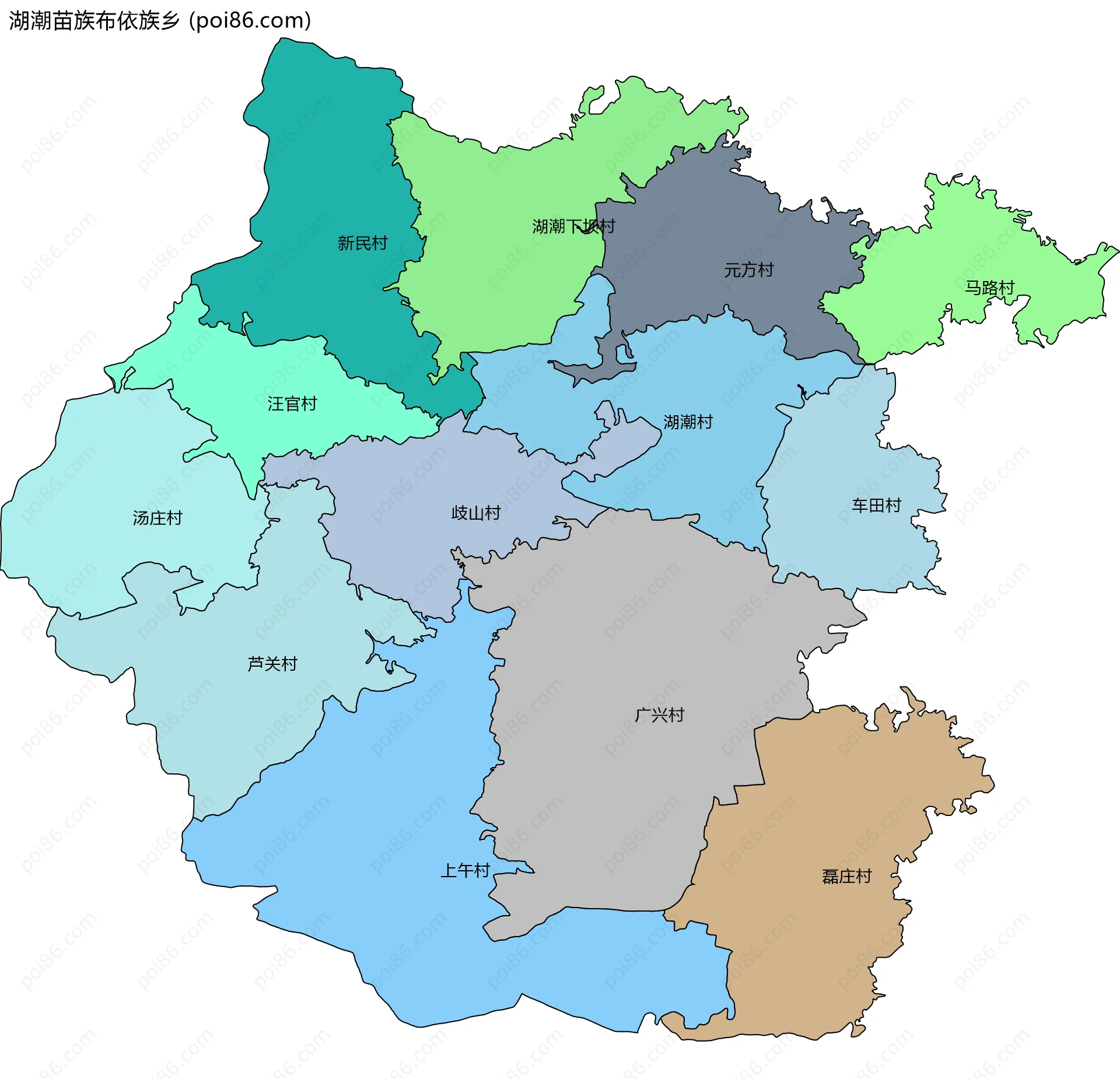 湖潮苗族布依族乡边界地图(五级行政区划)