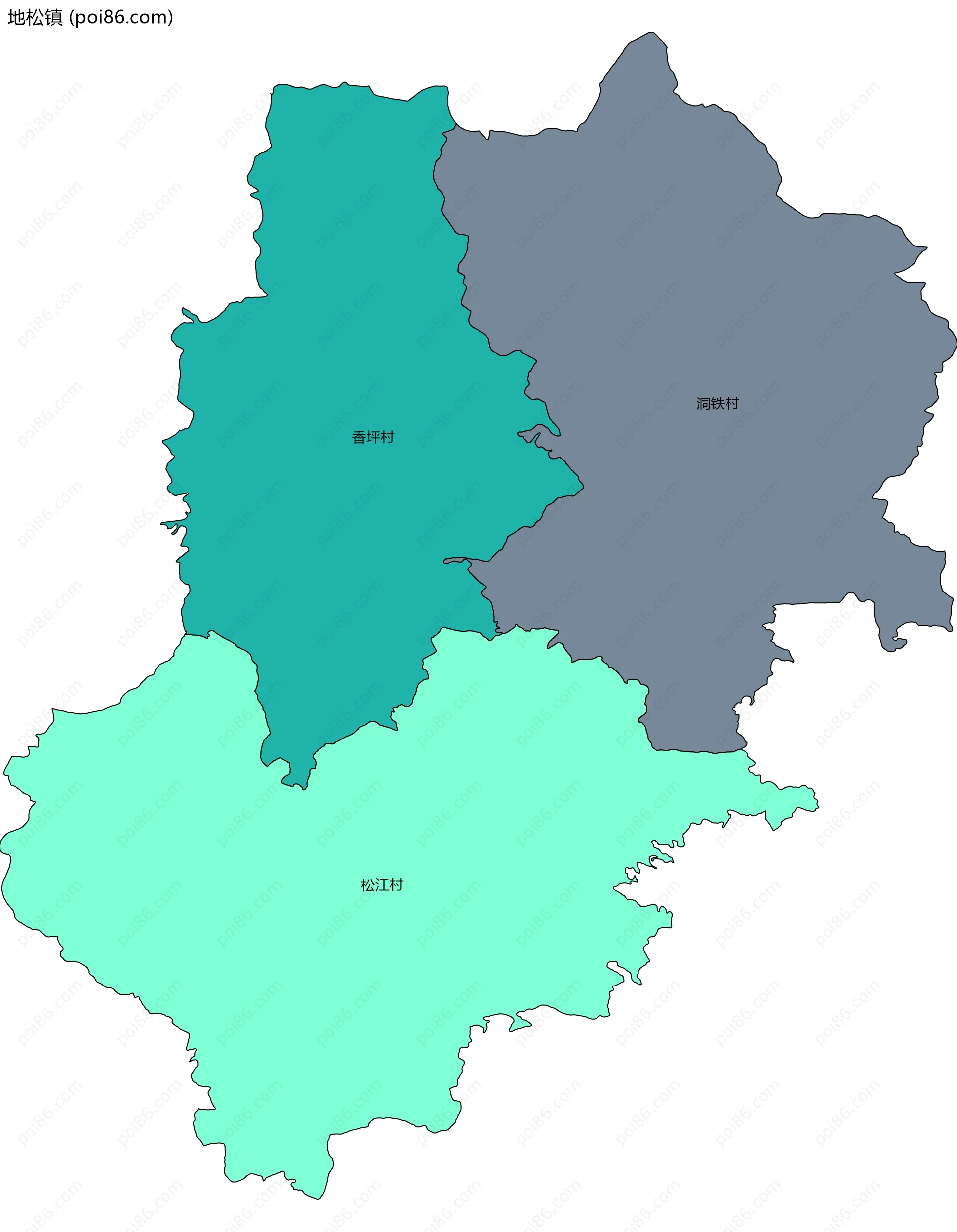 地松镇边界地图(五级行政区划)