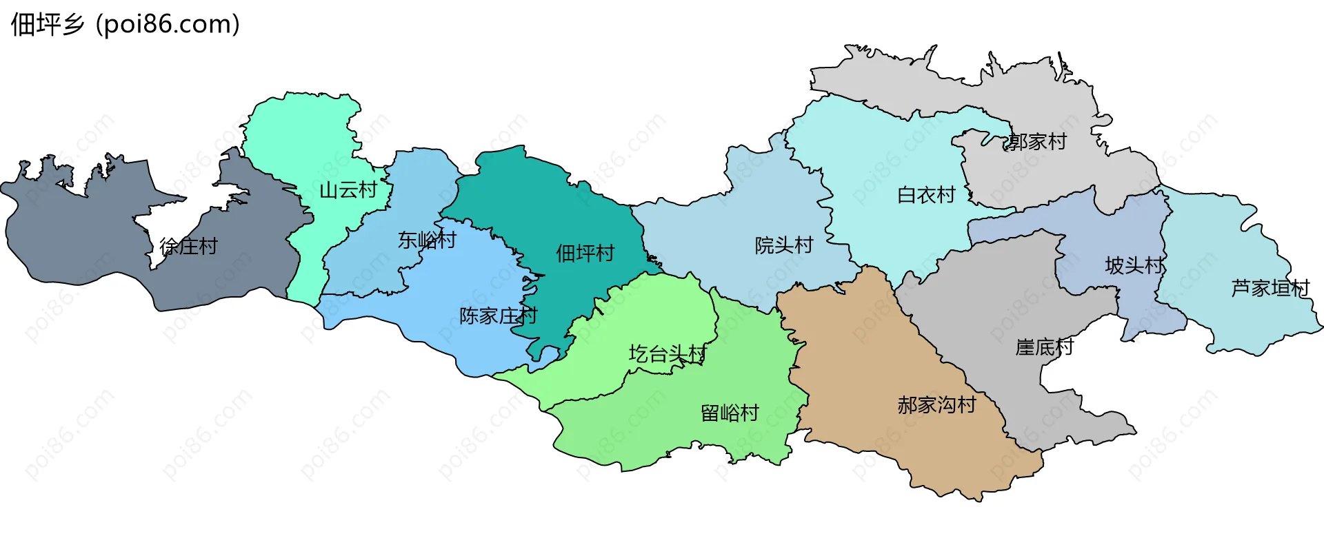 佃坪乡边界地图(五级行政区划)