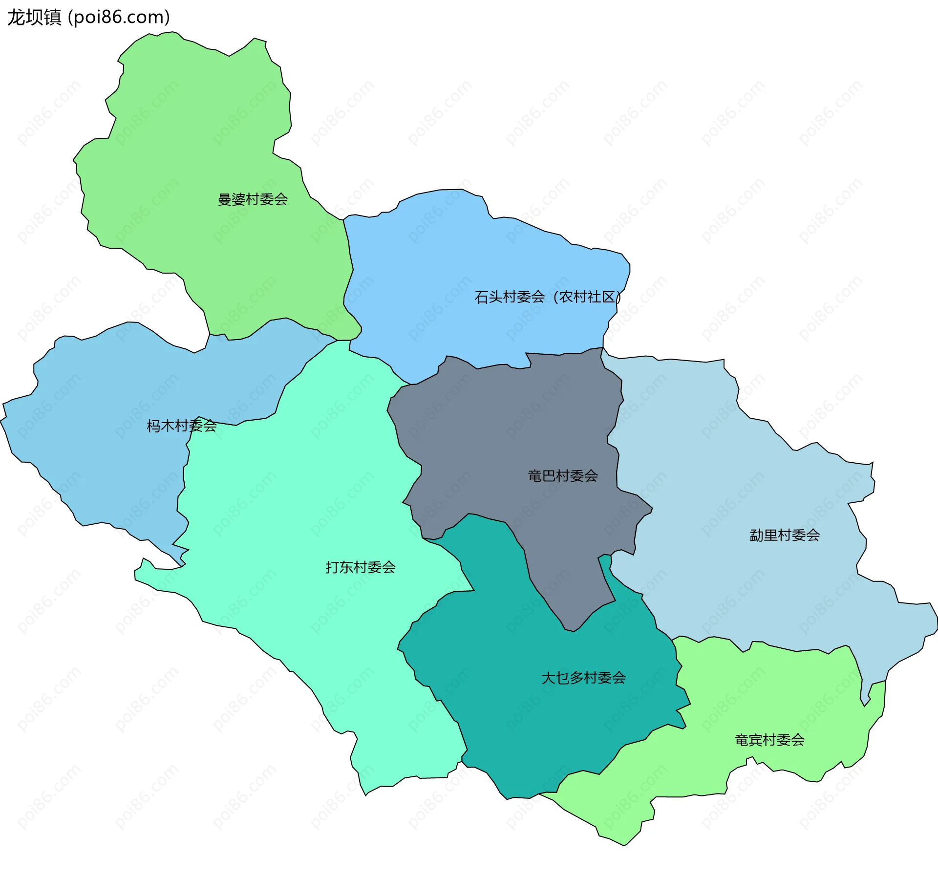 龙坝镇边界地图(五级行政区划)