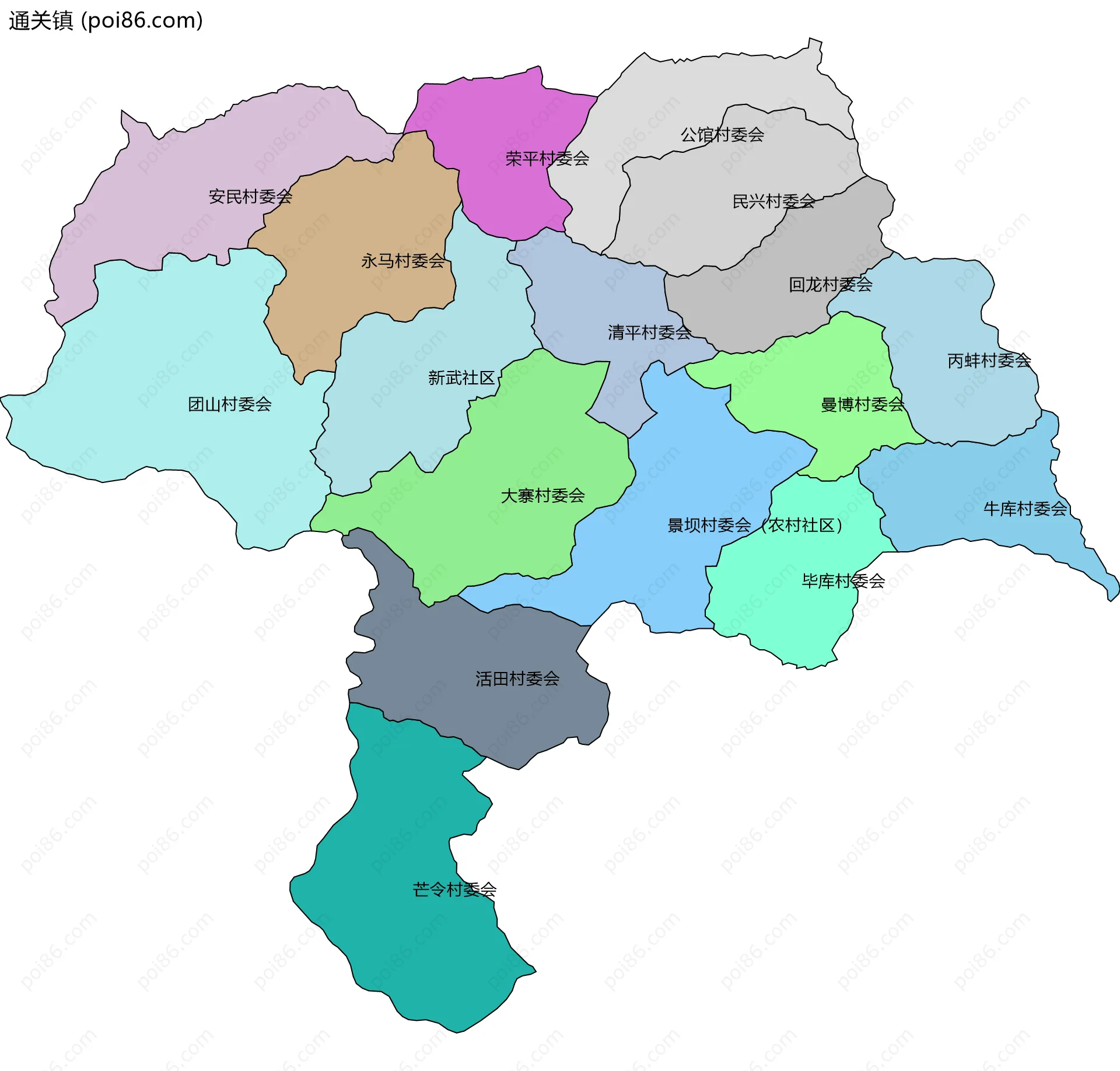 通关镇边界地图(五级行政区划)