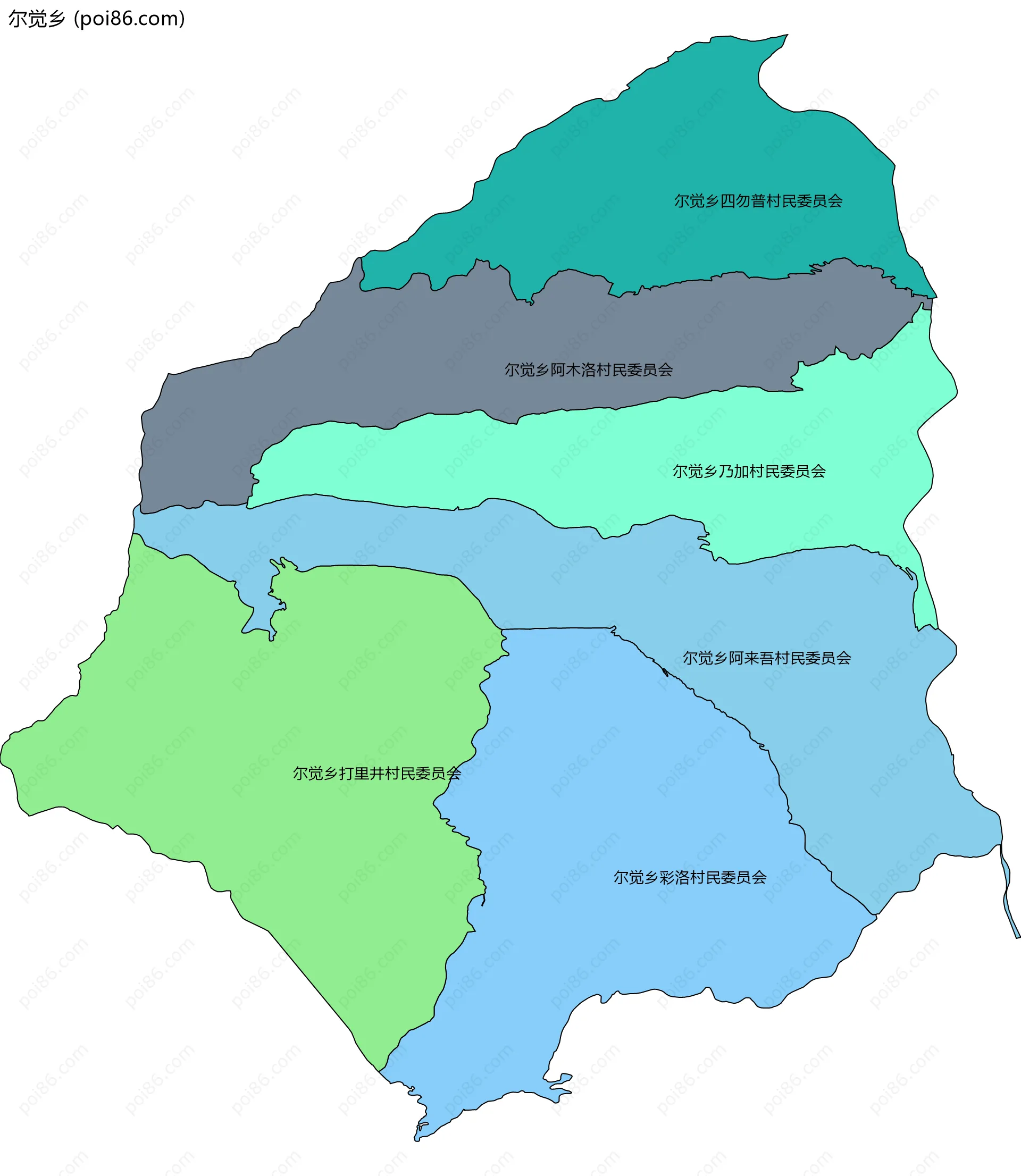 尔觉乡边界地图(五级行政区划)