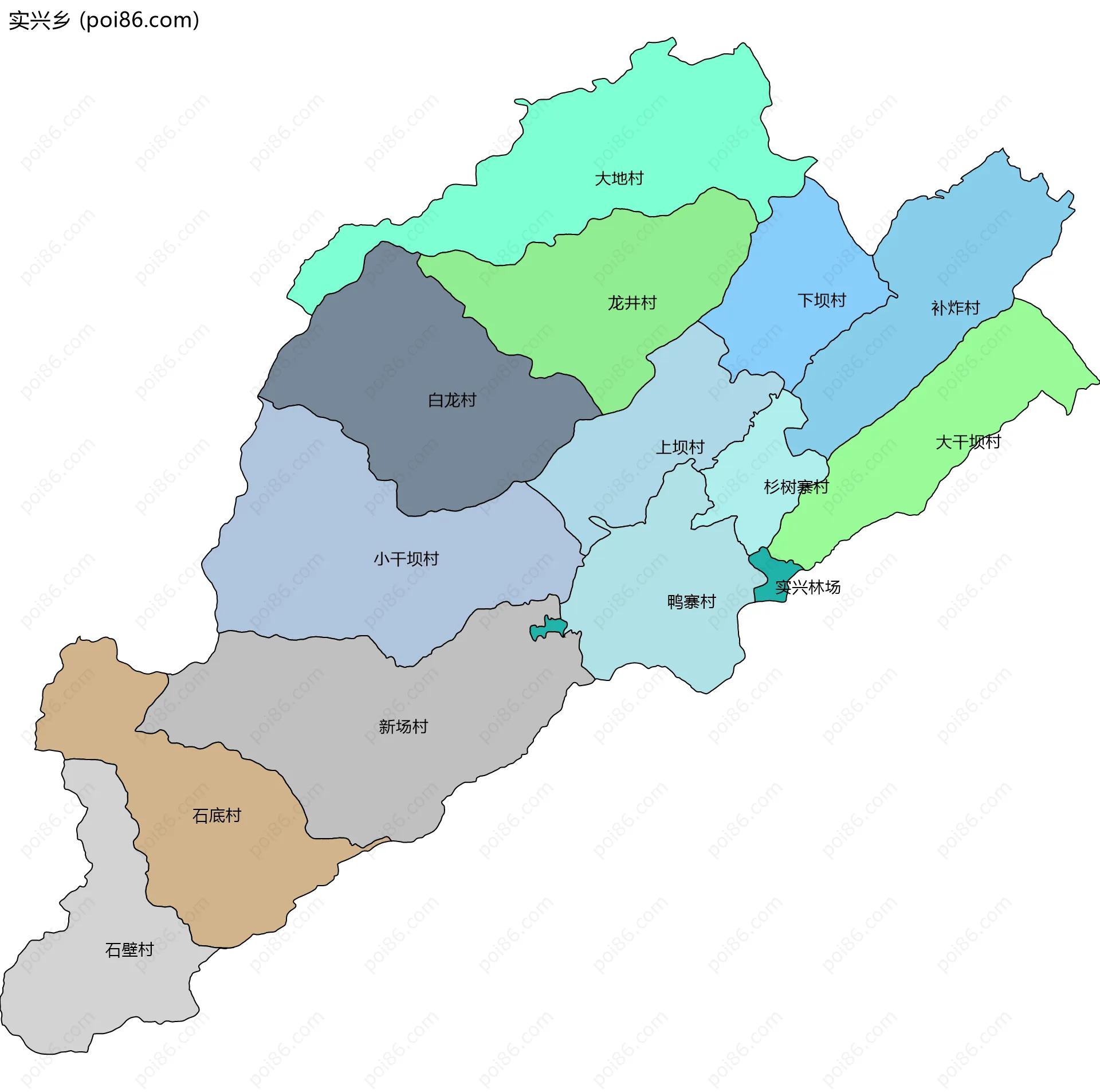 实兴乡边界地图(五级行政区划)