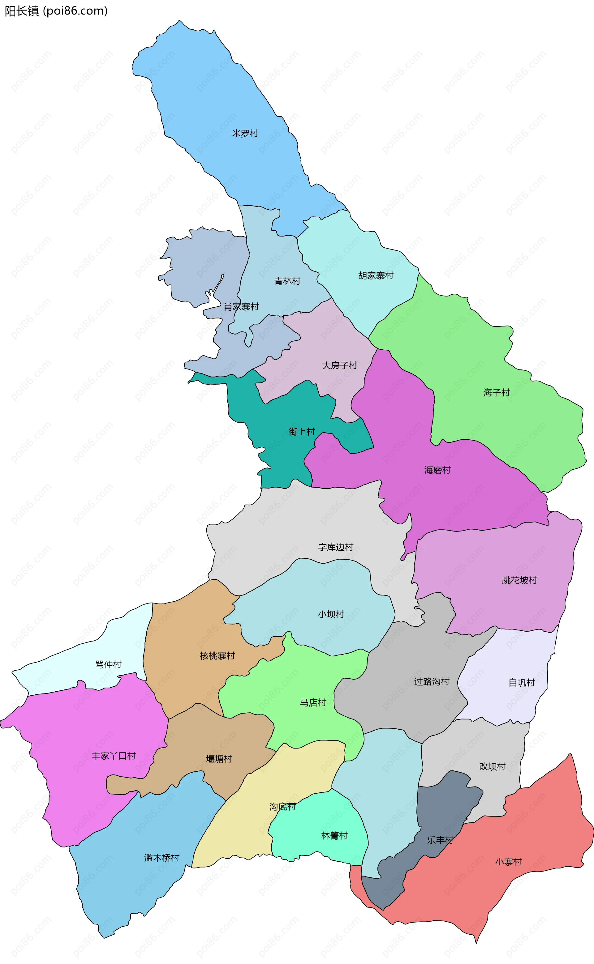 阳长镇边界地图(五级行政区划)