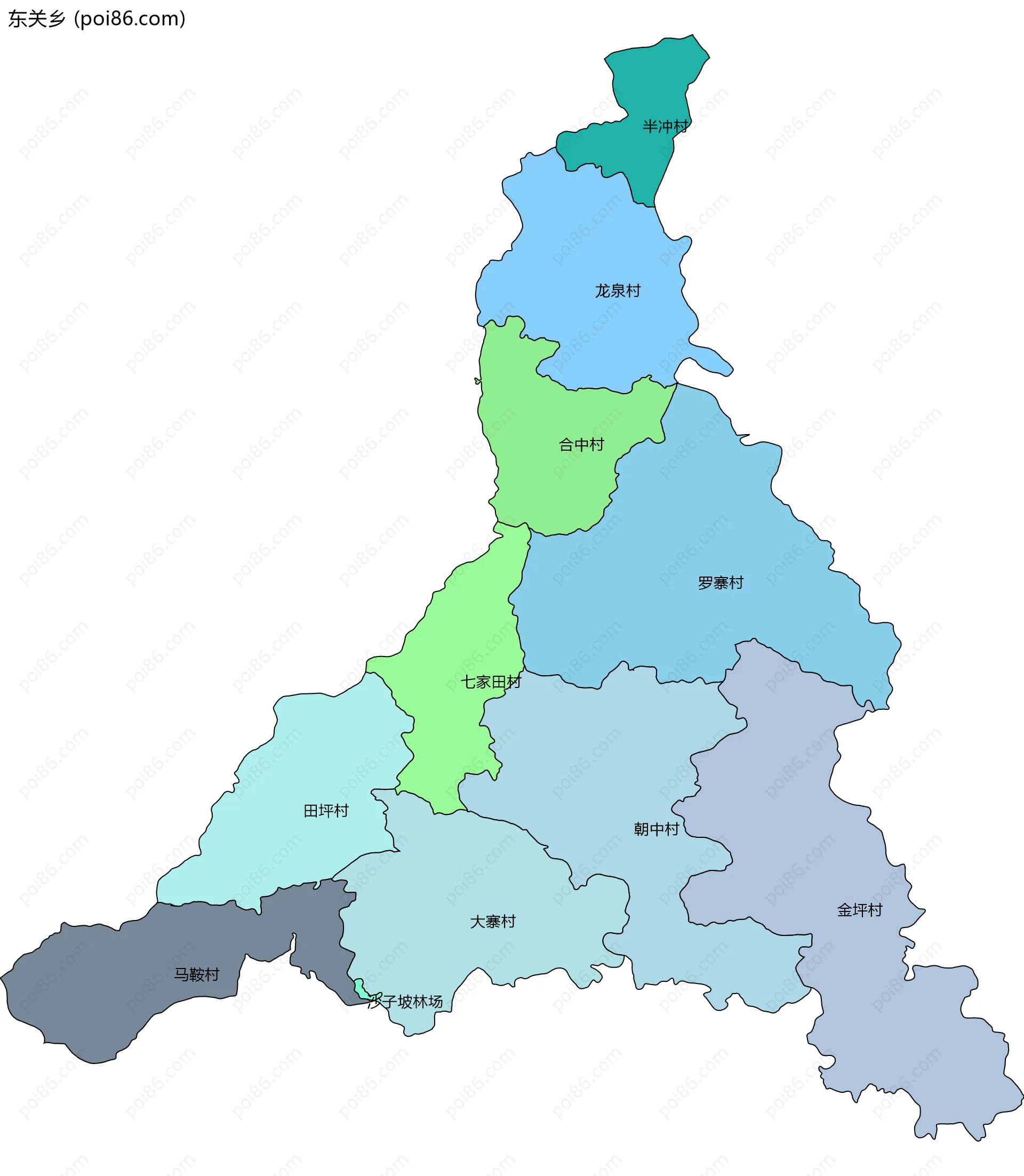 东关乡边界地图(五级行政区划)