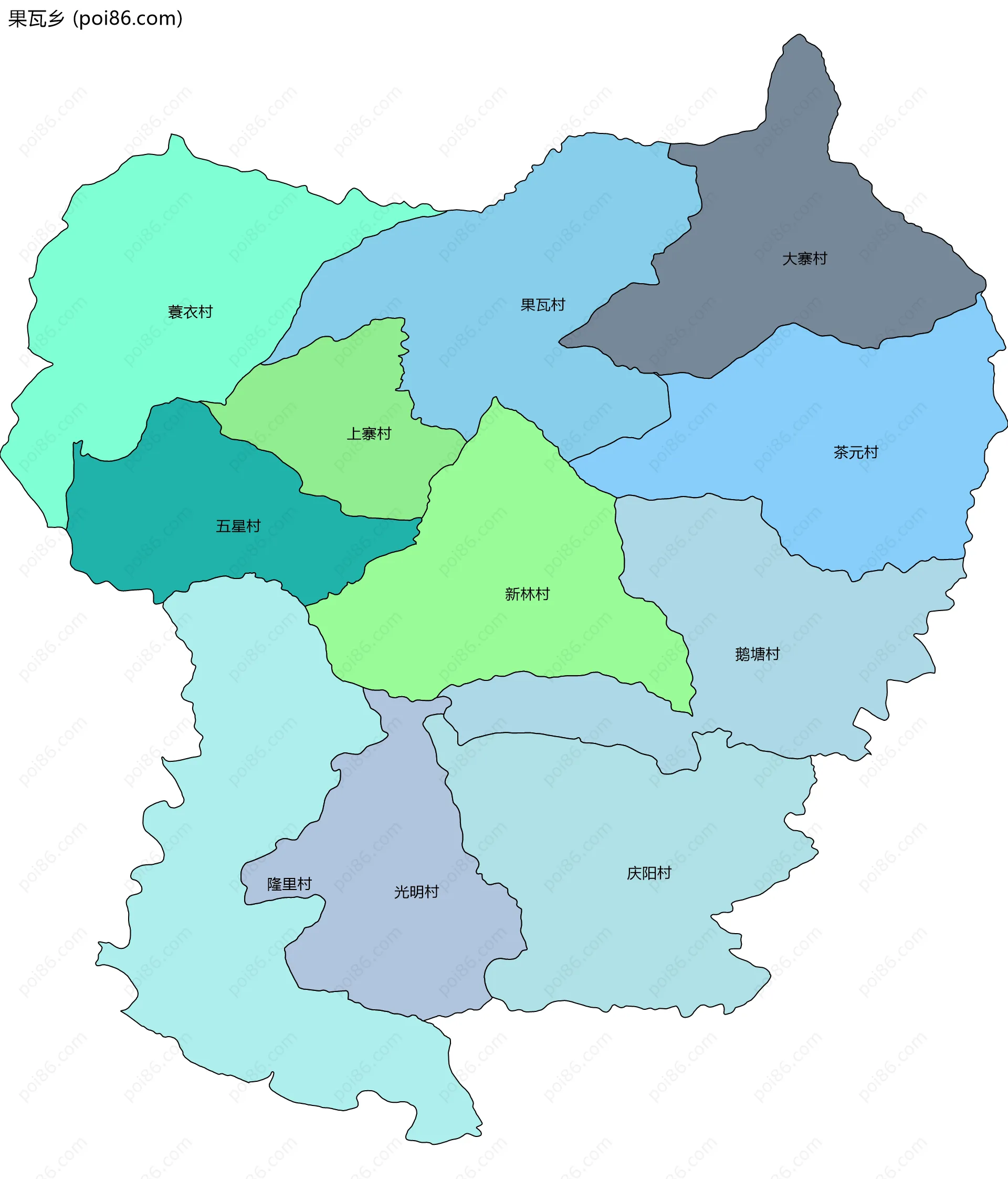 果瓦乡边界地图(五级行政区划)