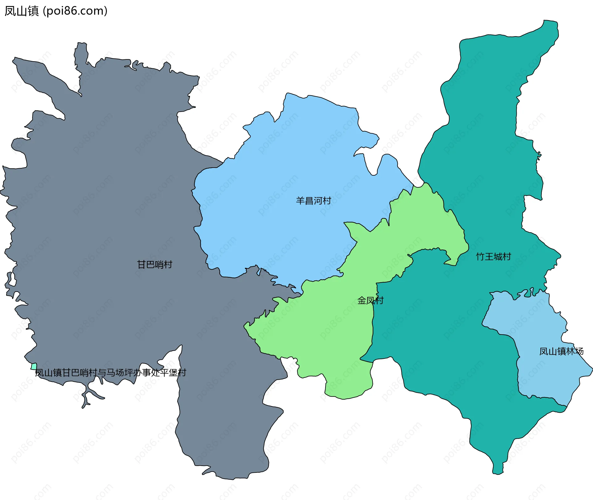 凤山镇边界地图(五级行政区划)