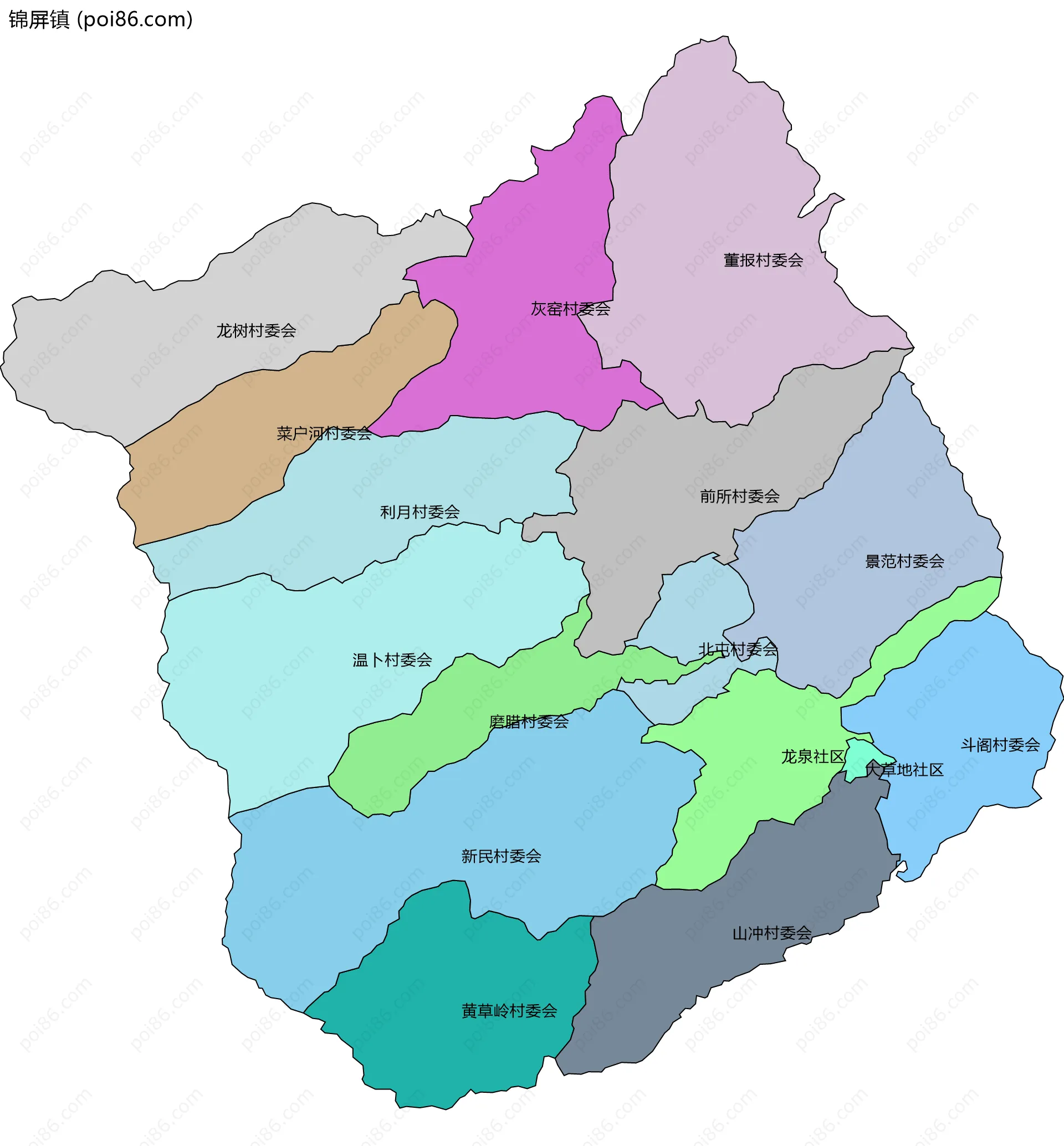 锦屏镇边界地图(五级行政区划)