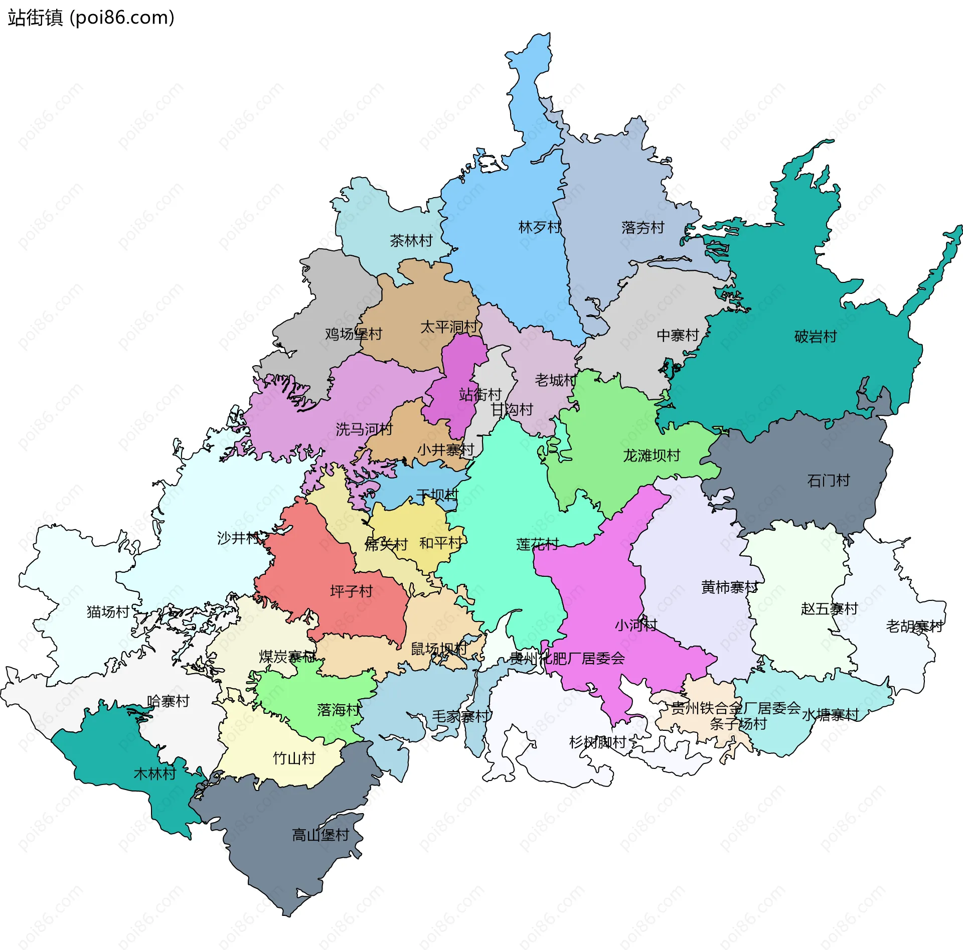 站街镇边界地图(五级行政区划)