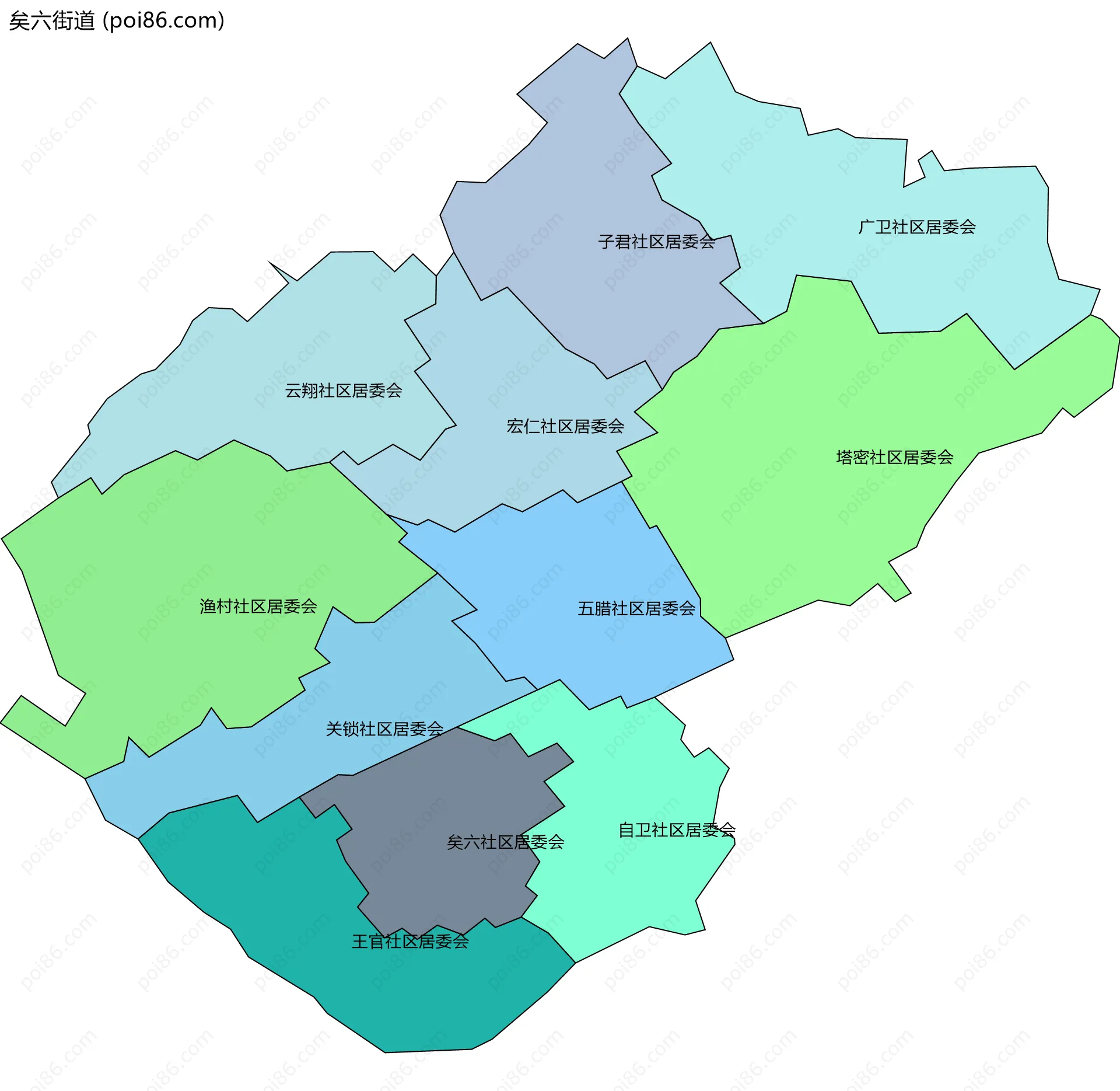 矣六街道边界地图(五级行政区划)