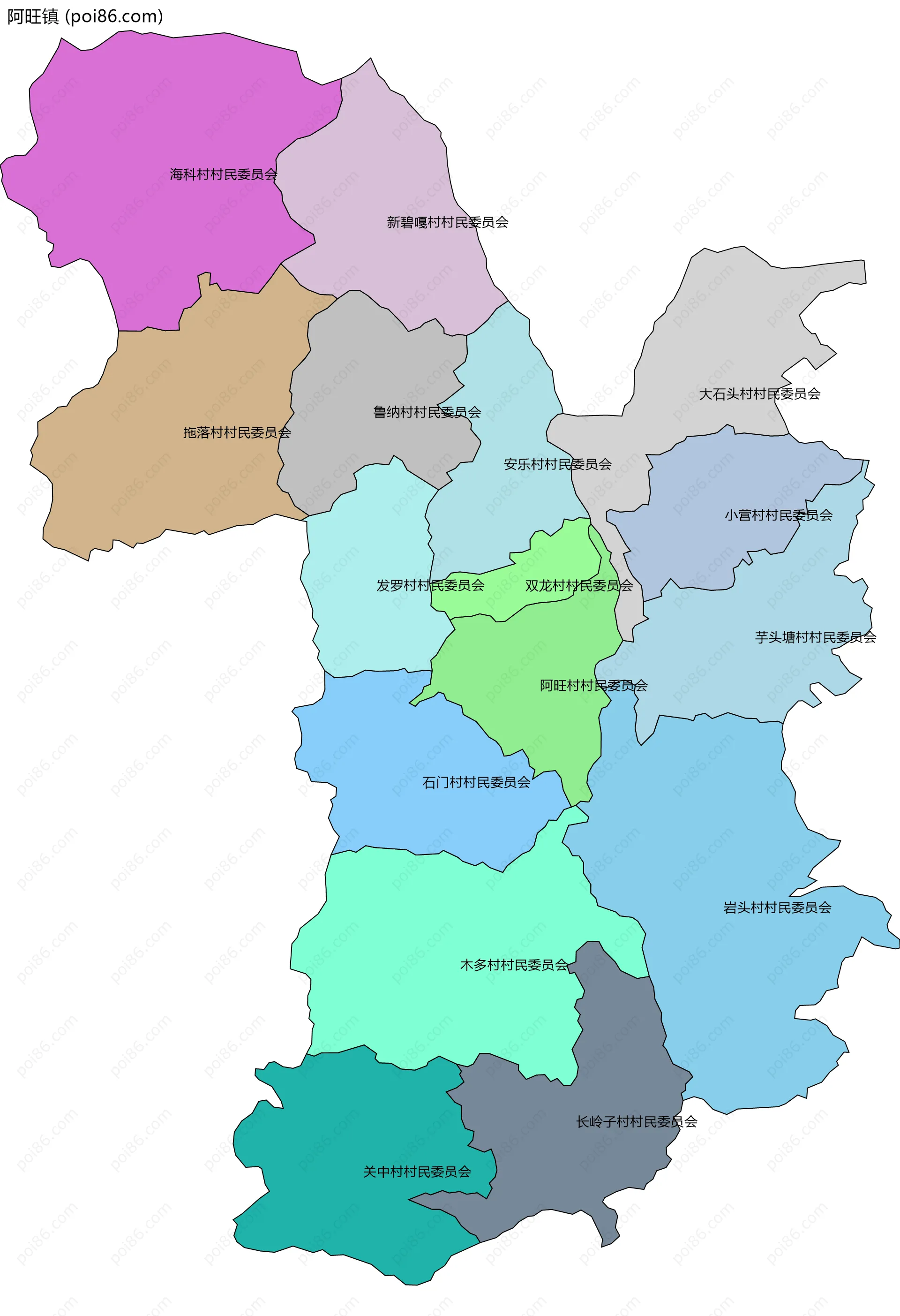 阿旺镇边界地图(五级行政区划)