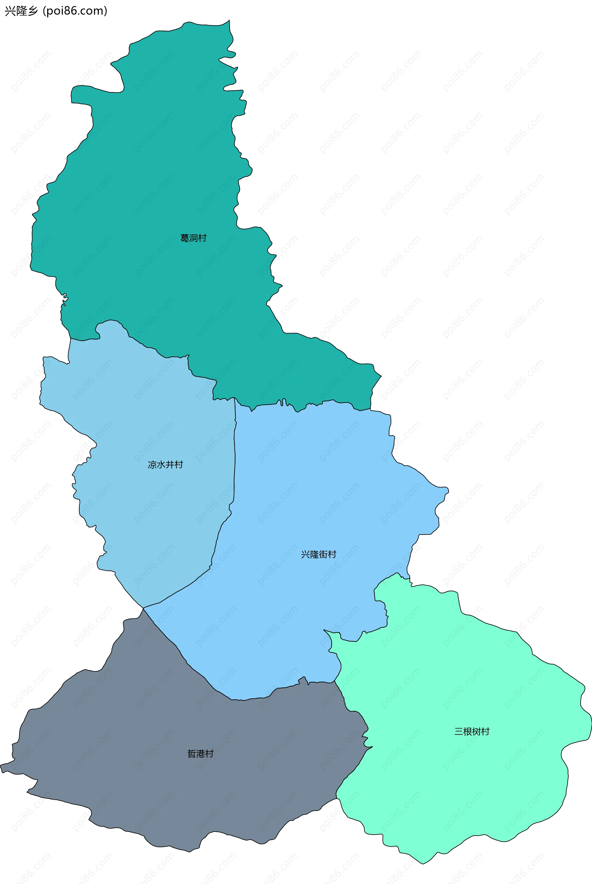 兴隆乡边界地图(五级行政区划)
