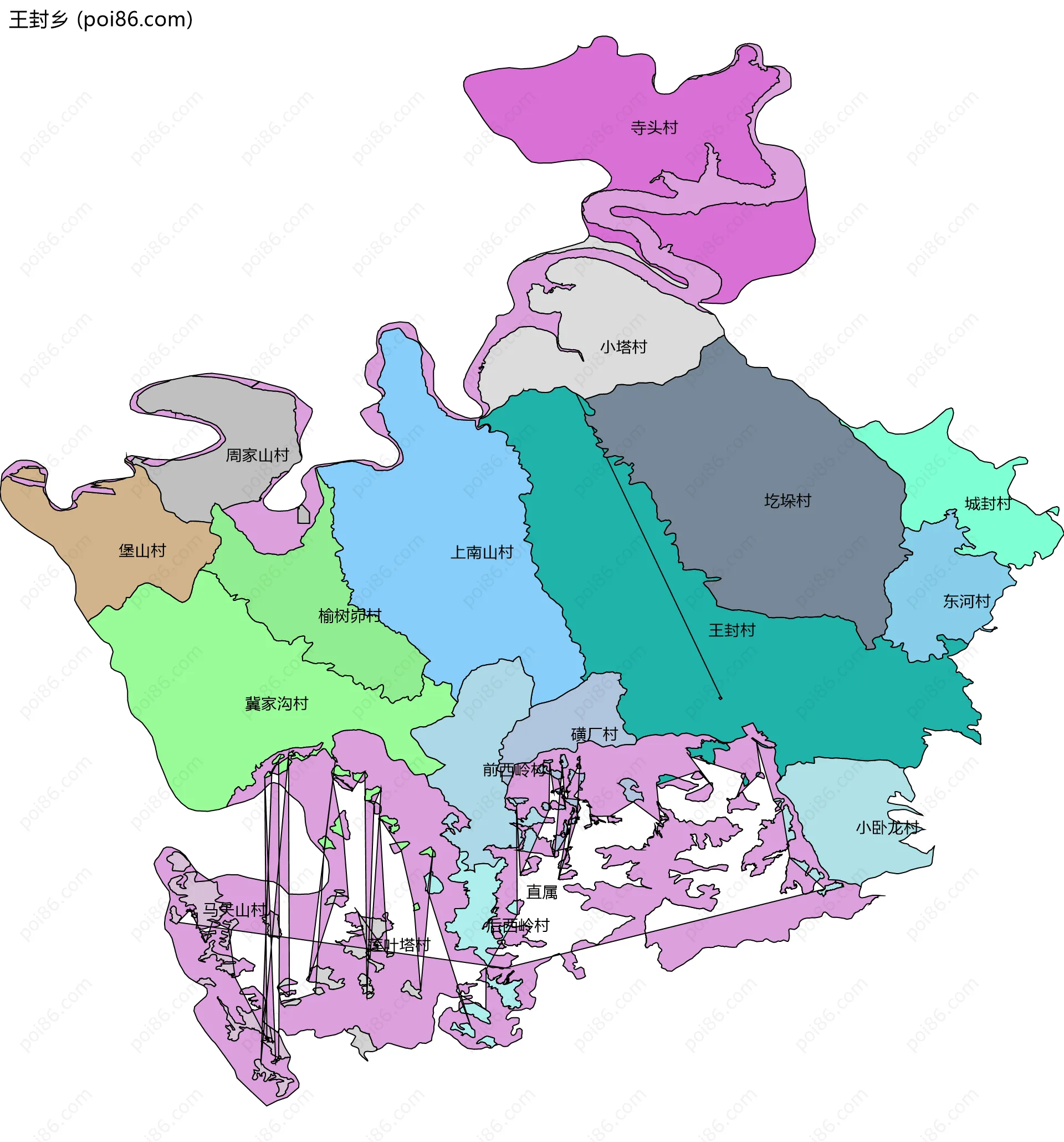 王封乡边界地图(五级行政区划)