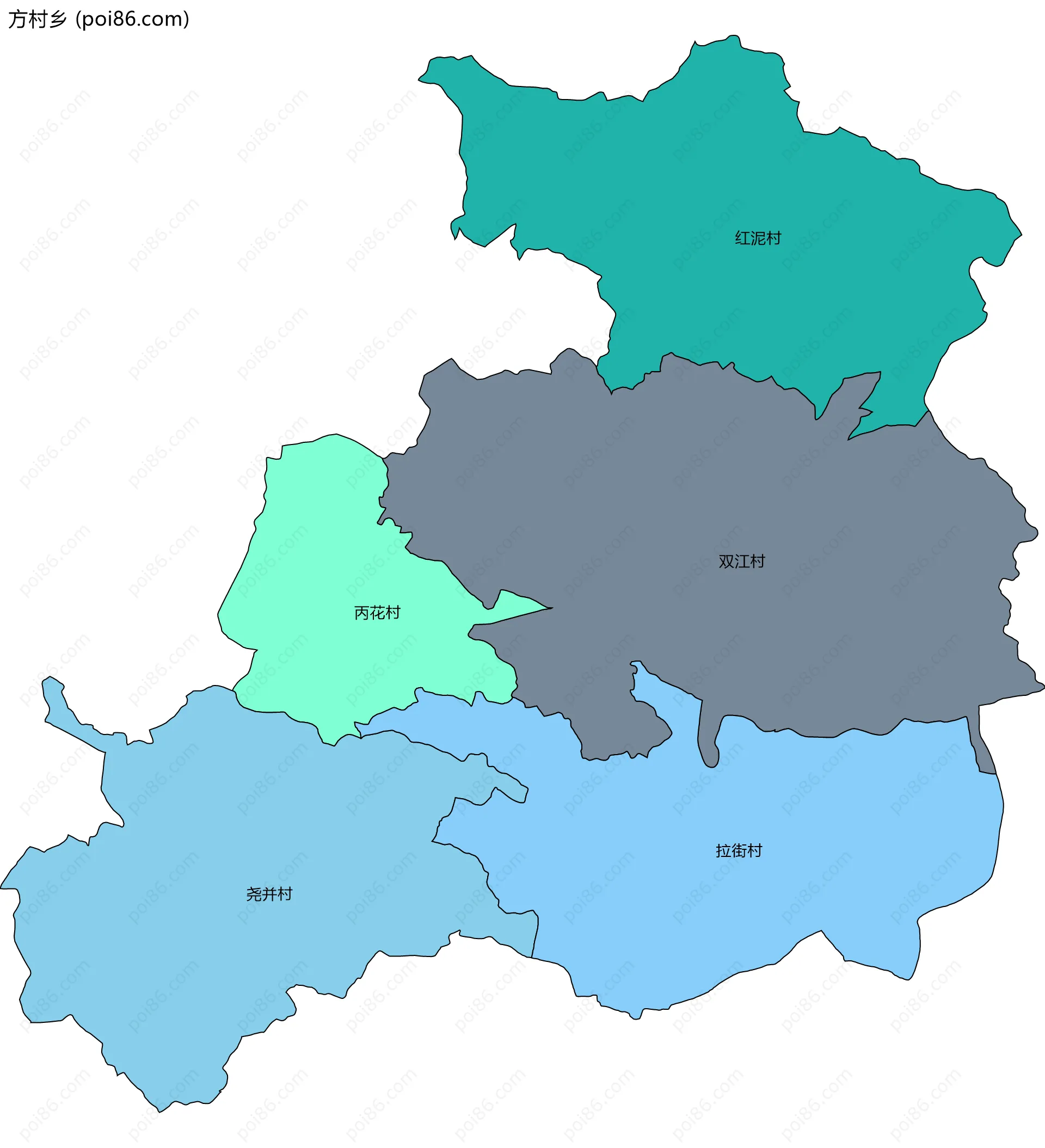 方村乡边界地图(五级行政区划)