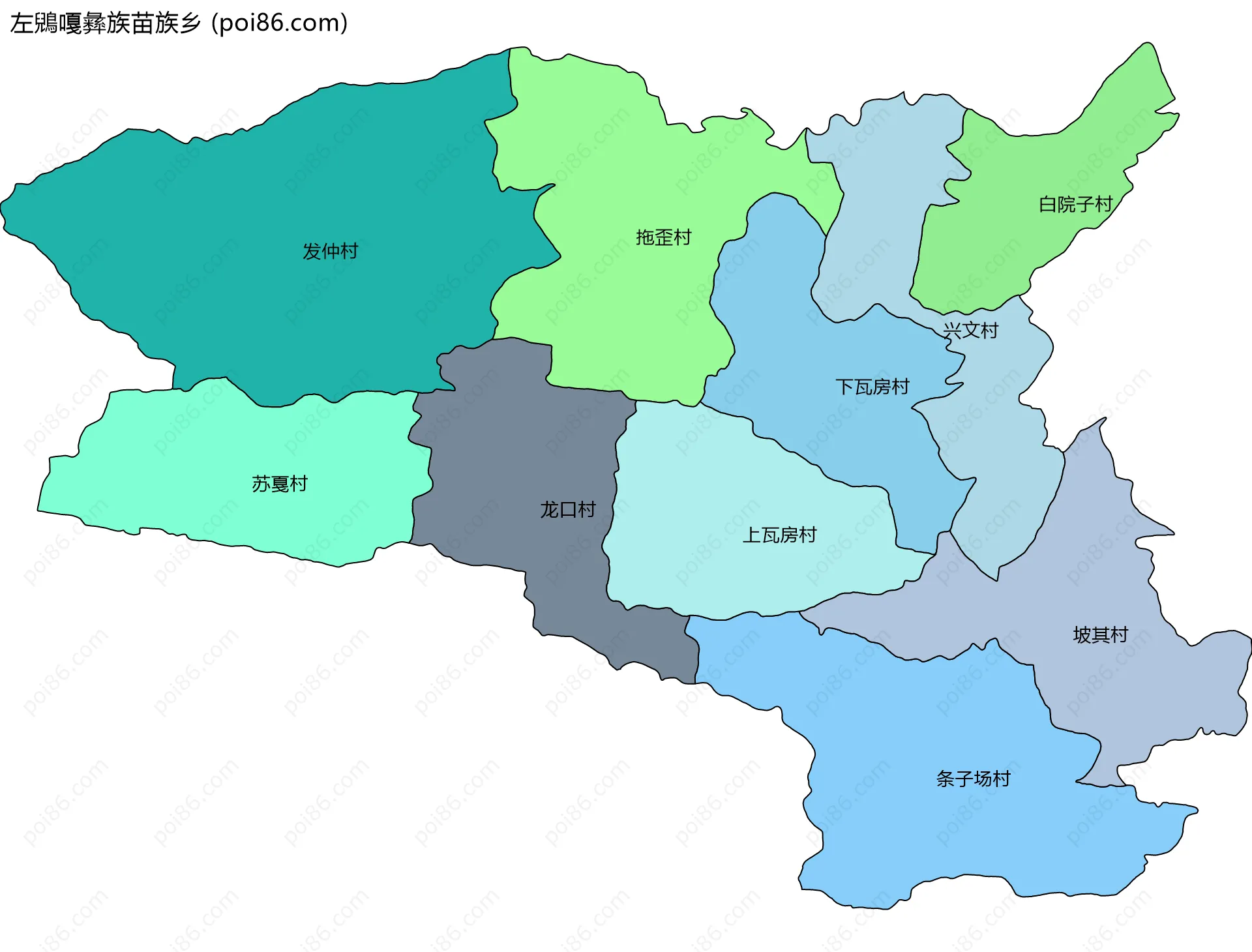 左鶂嘎彝族苗族乡边界地图(五级行政区划)