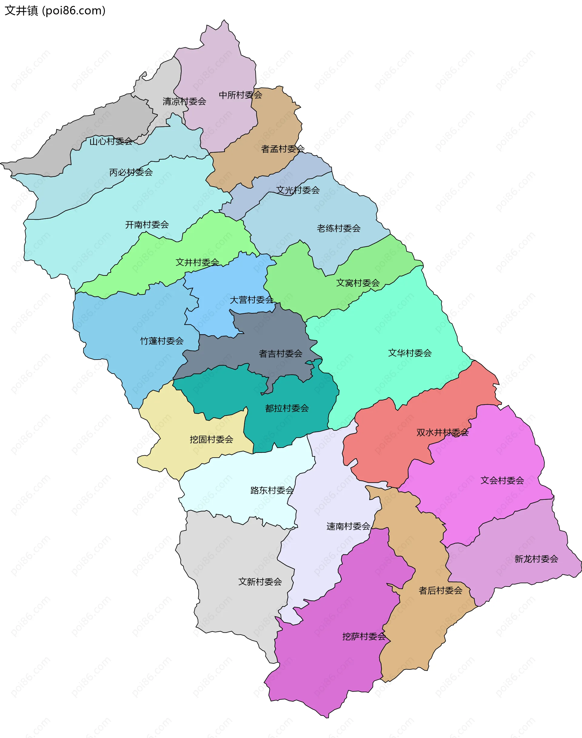 文井镇边界地图(五级行政区划)