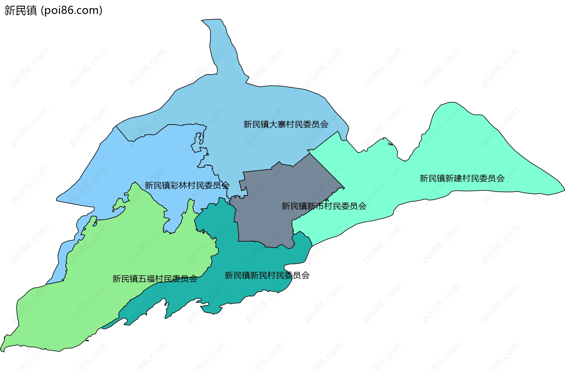 新民镇边界地图(五级行政区划)