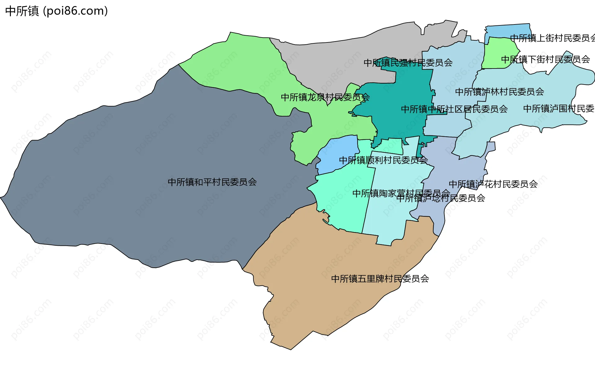 中所镇边界地图(五级行政区划)