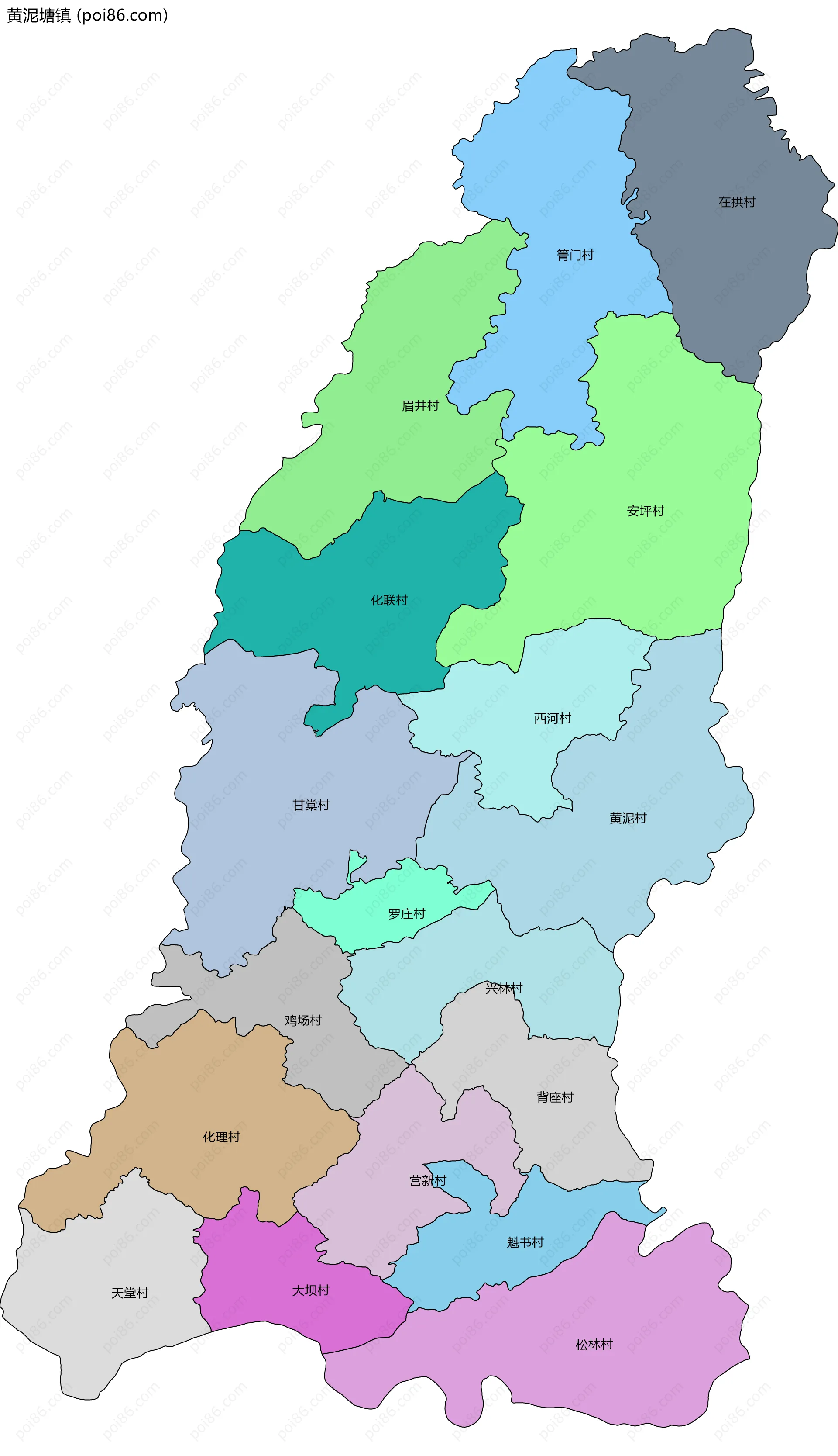 黄泥塘镇边界地图(五级行政区划)