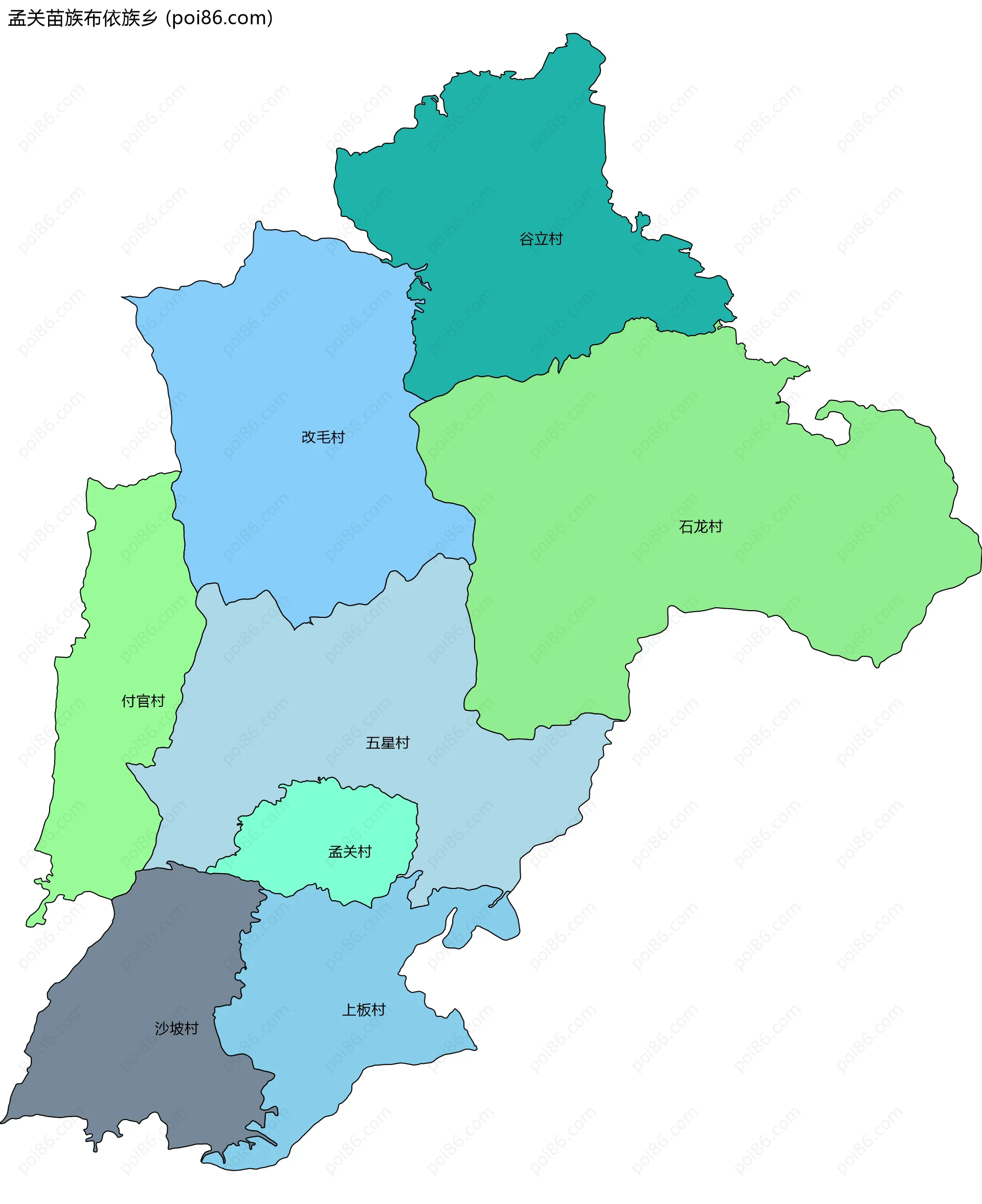 孟关苗族布依族乡边界地图(五级行政区划)