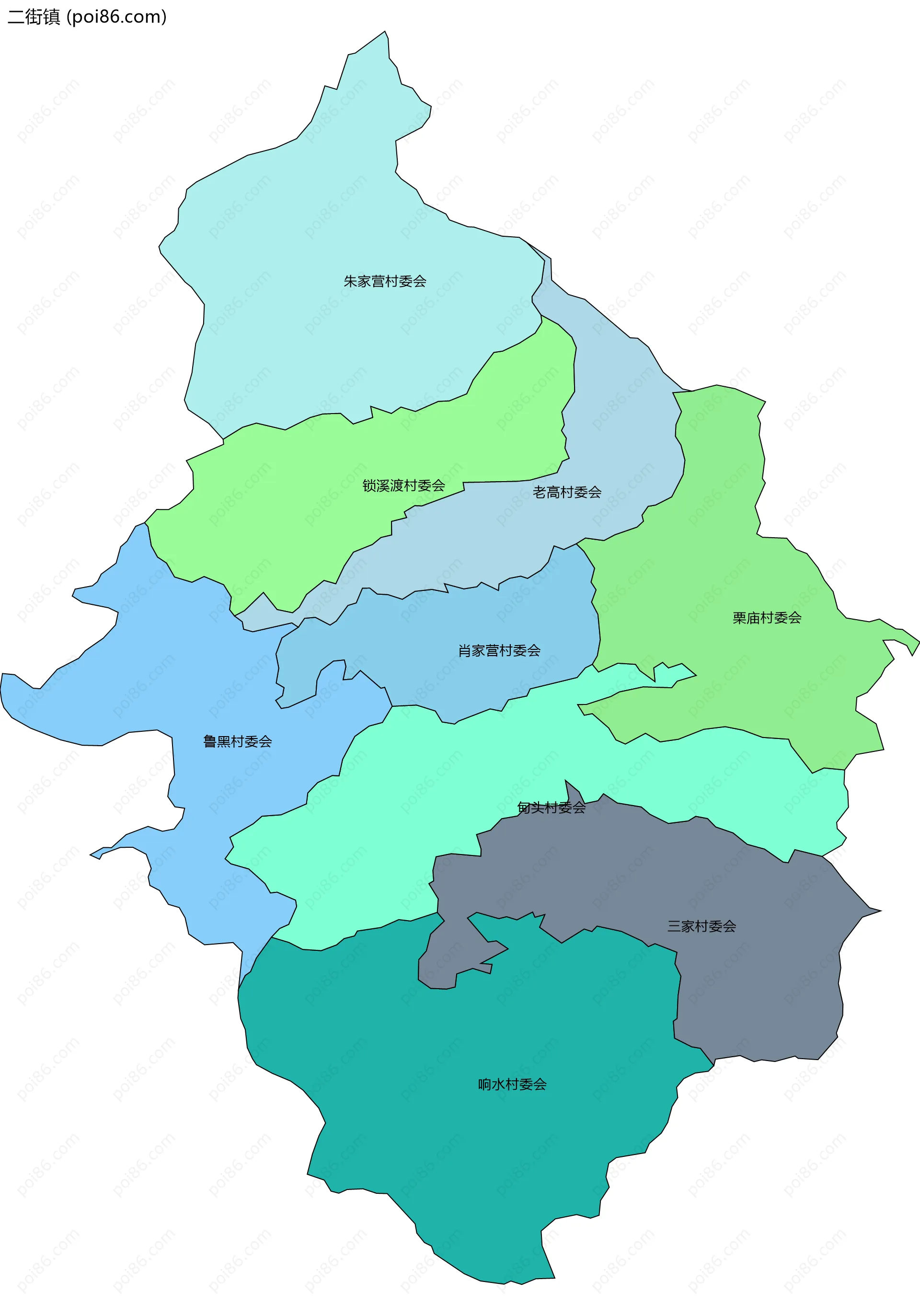 二街镇边界地图(五级行政区划)