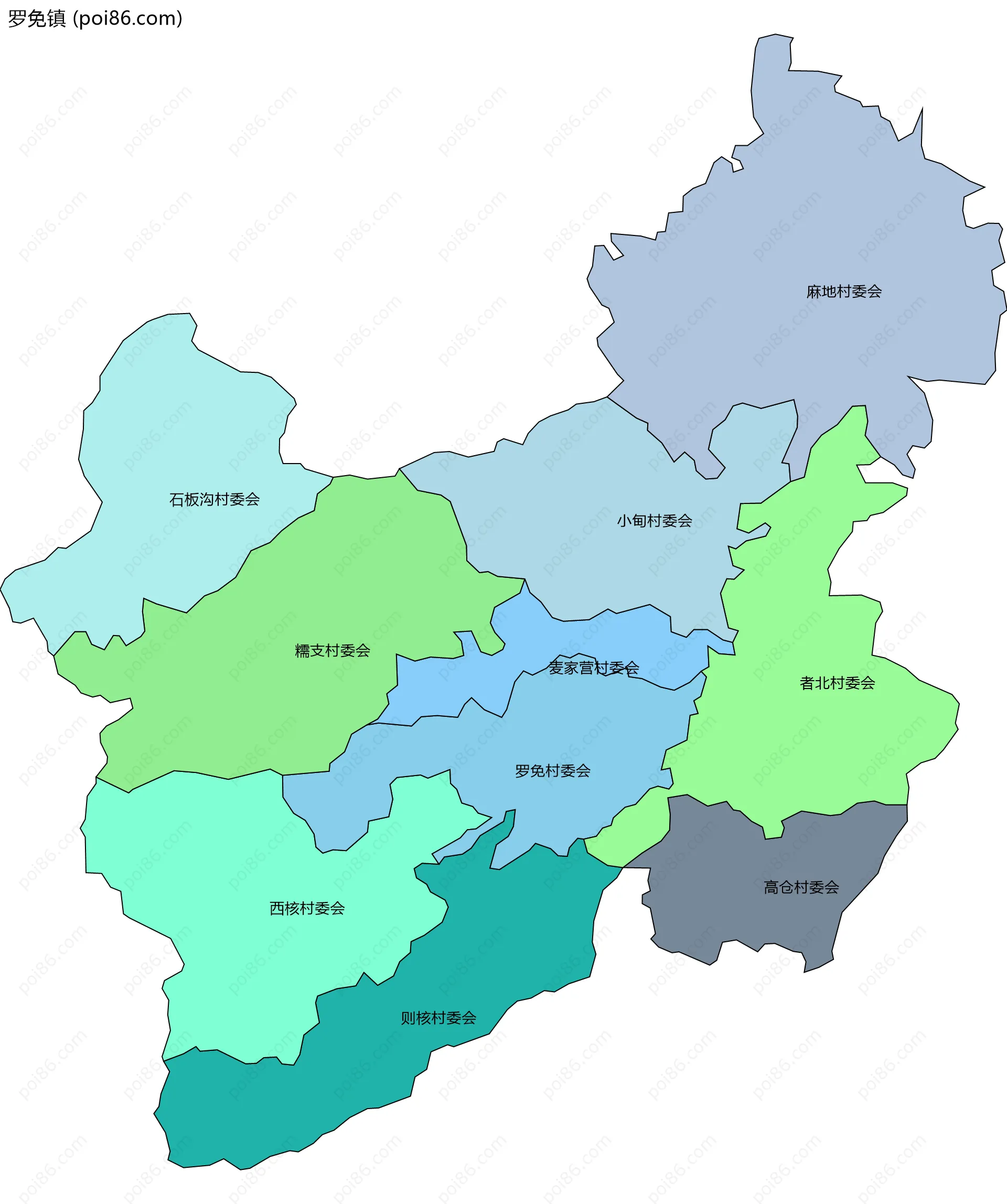 罗免镇边界地图(五级行政区划)