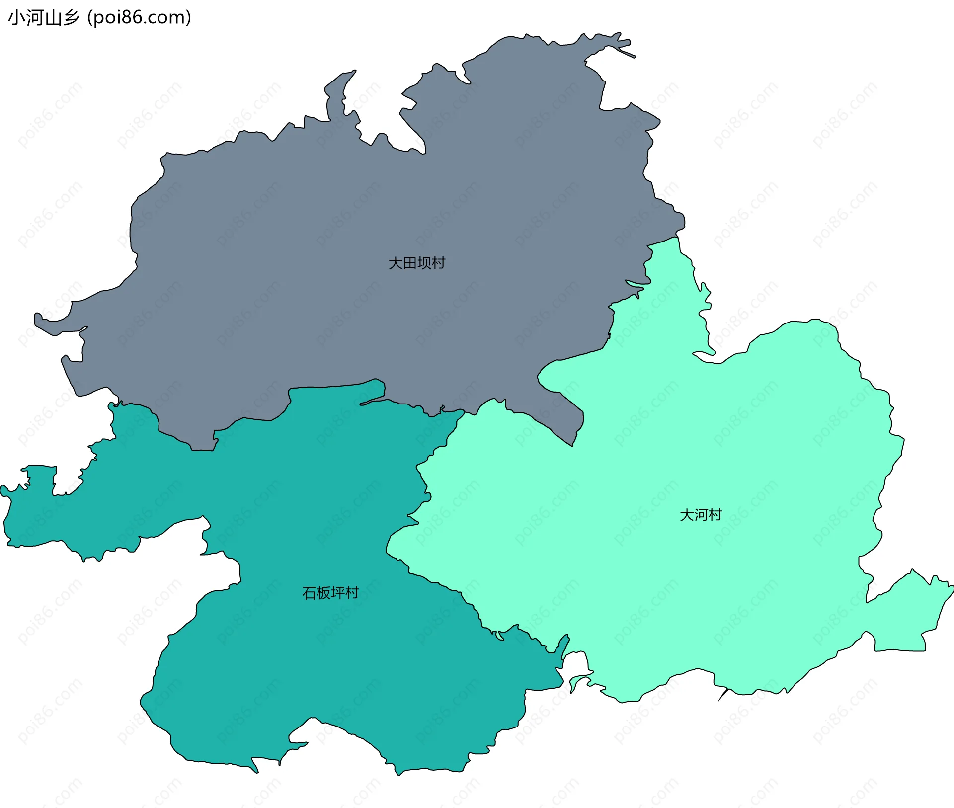 小河山乡边界地图(五级行政区划)