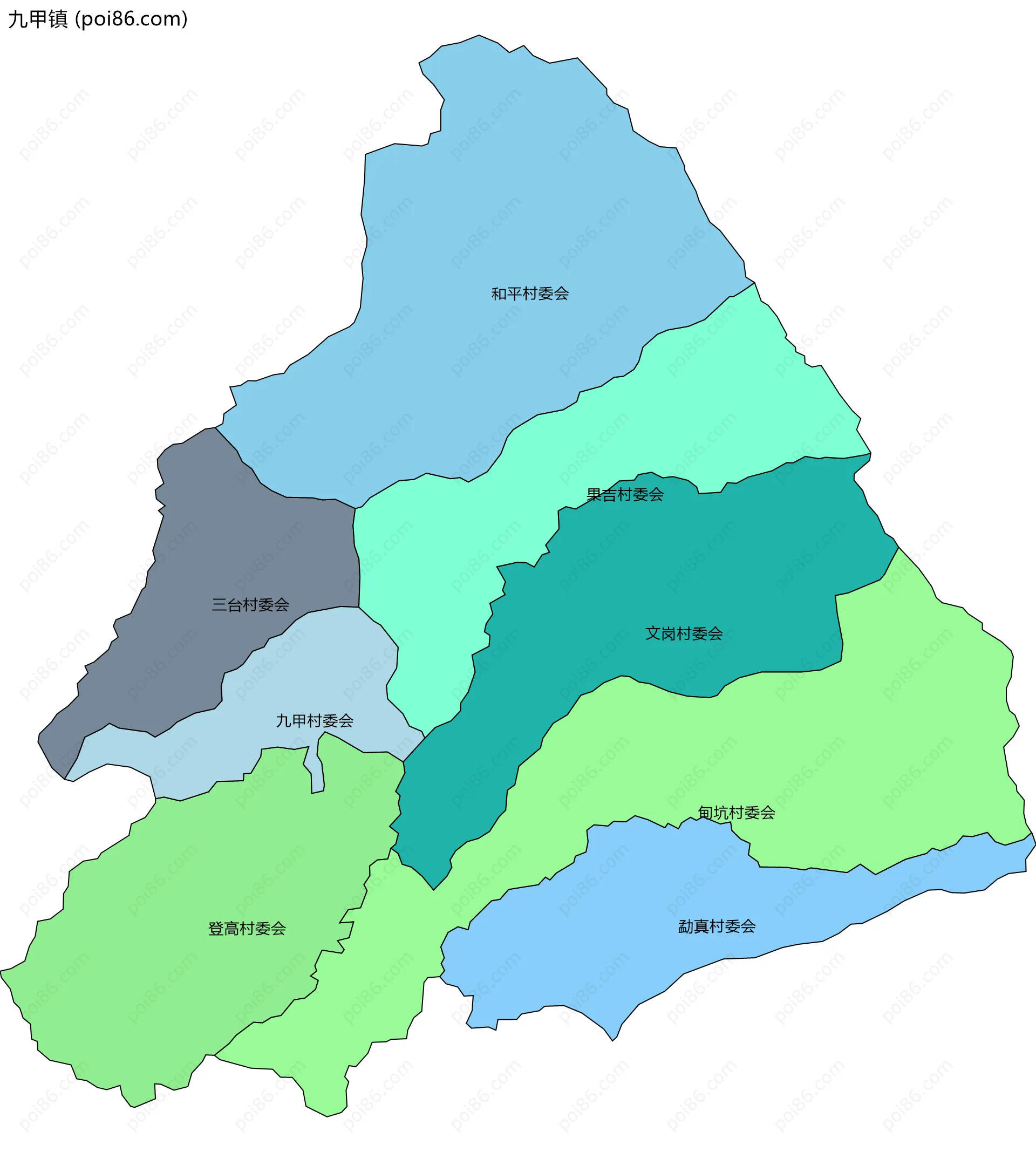 九甲镇边界地图(五级行政区划)