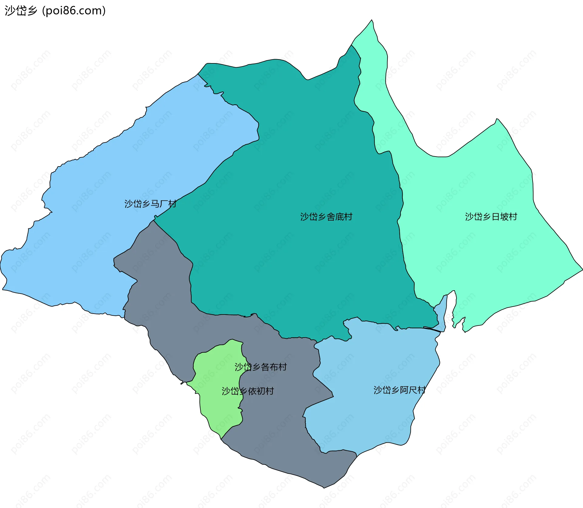 沙岱乡边界地图(五级行政区划)