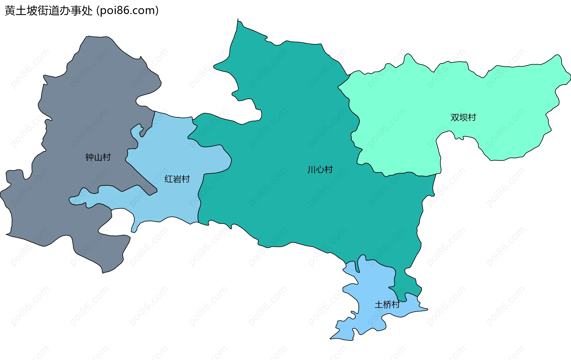 黄土坡街道办事处边界地图(五级行政区划)