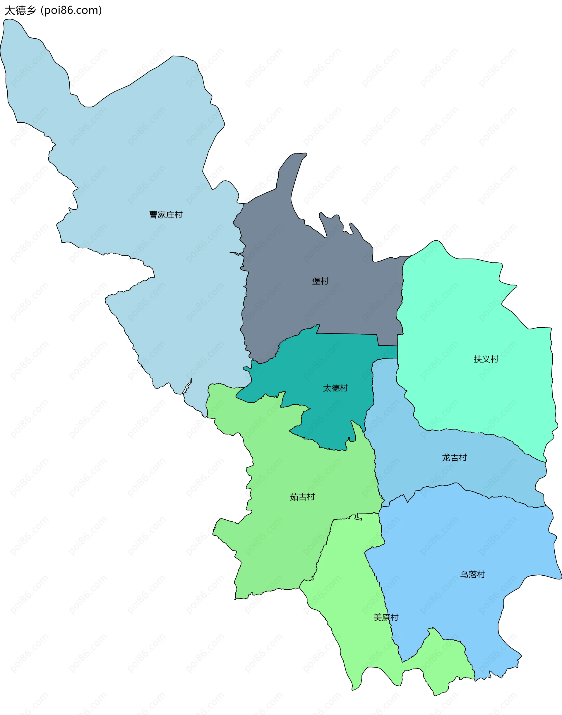 太德乡边界地图(五级行政区划)