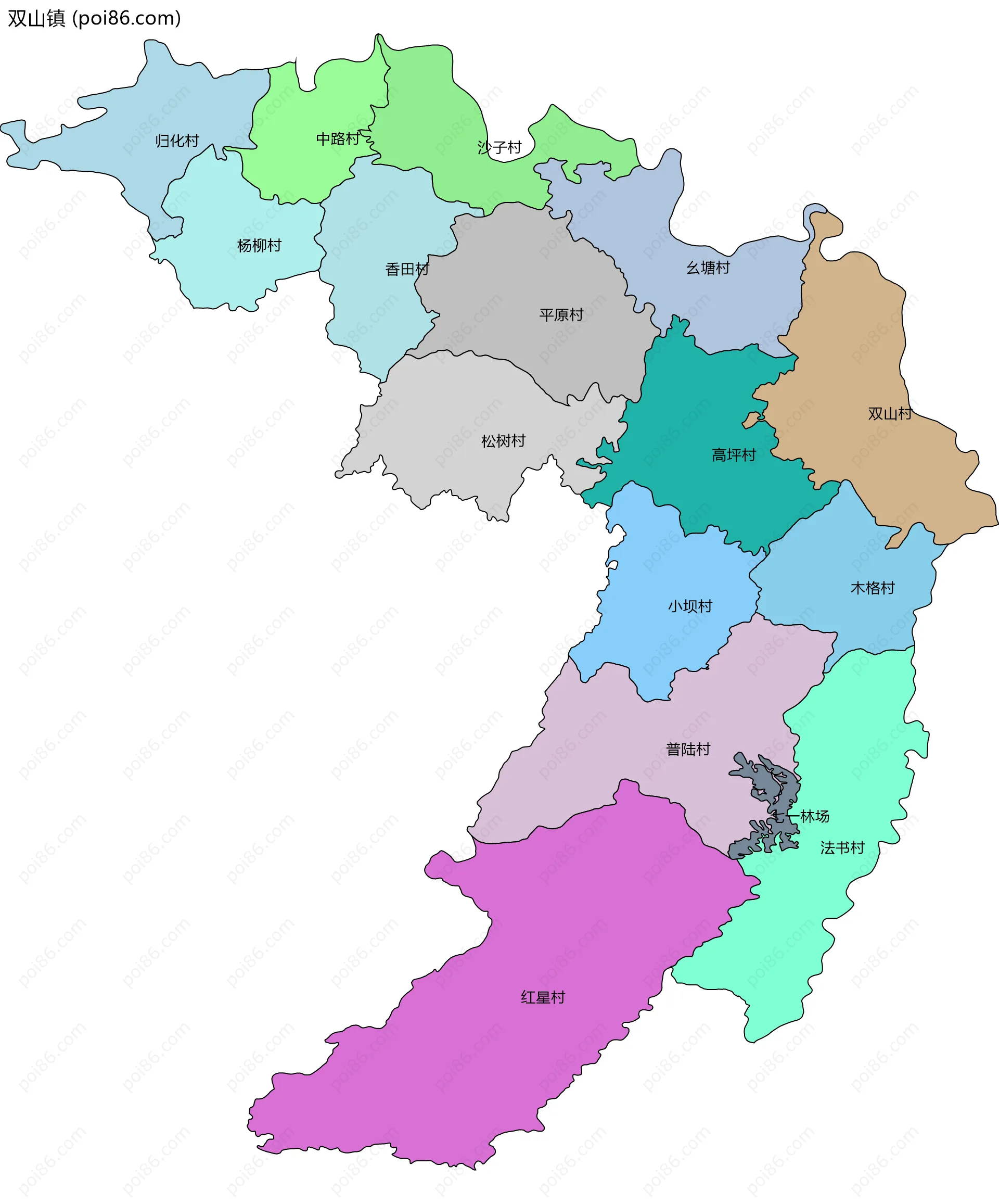 双山镇边界地图(五级行政区划)