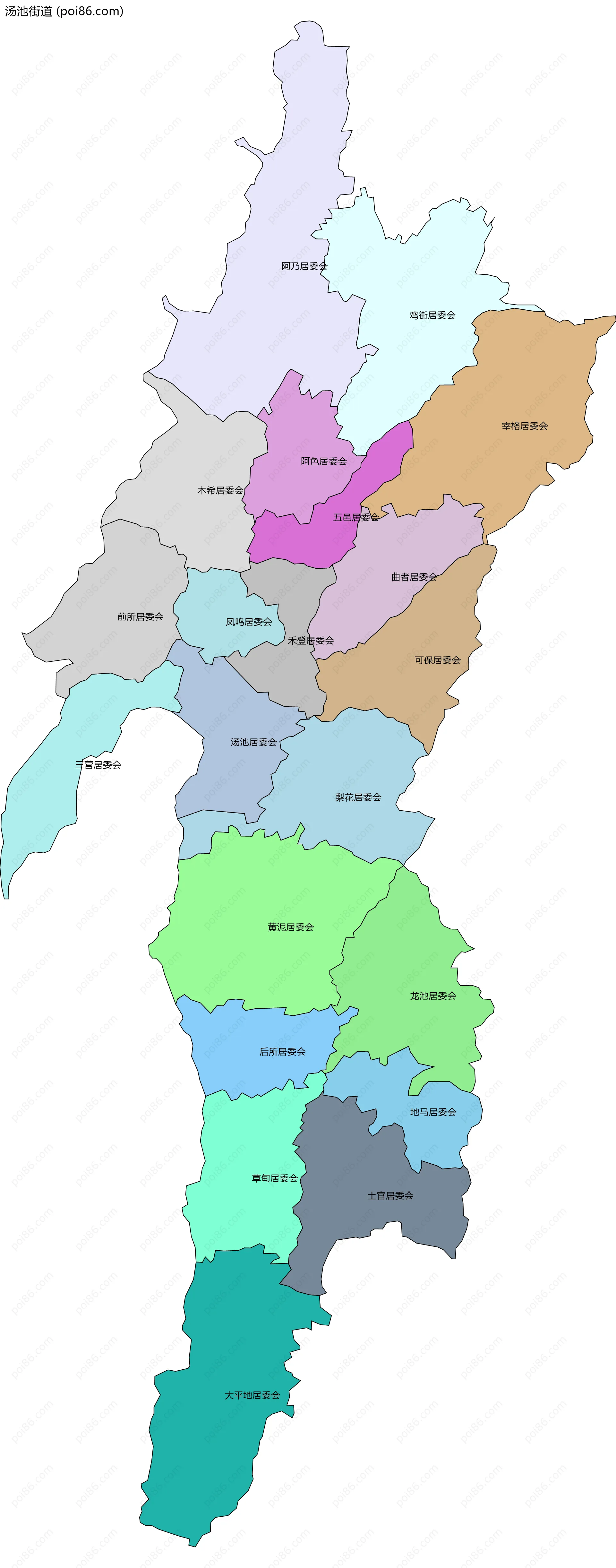 汤池街道边界地图(五级行政区划)