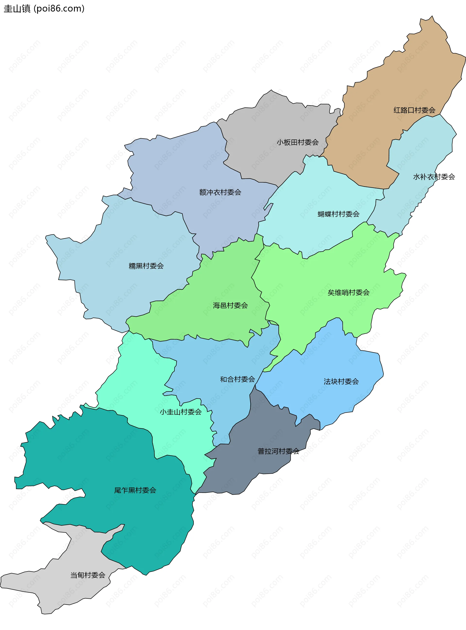 圭山镇边界地图(五级行政区划)