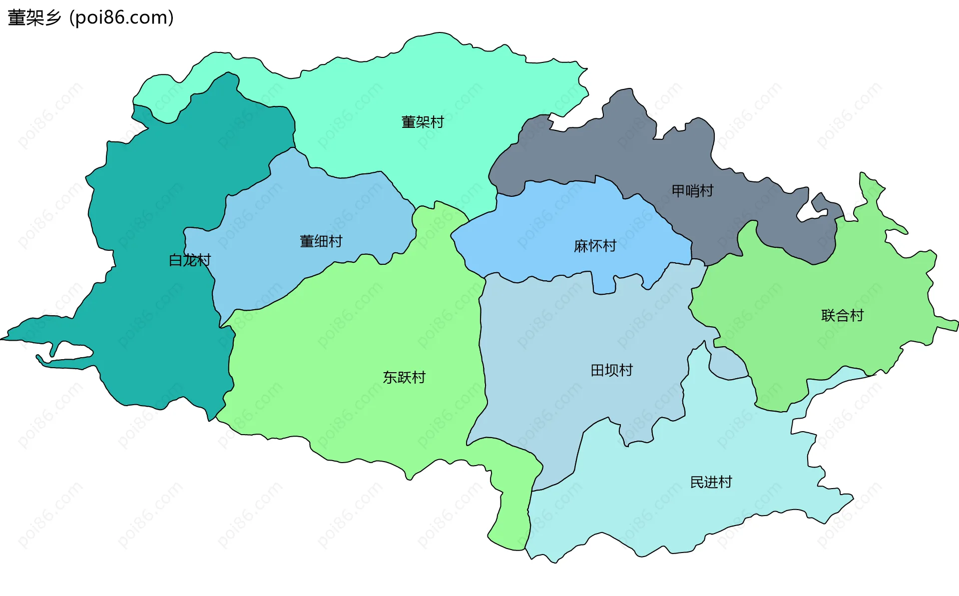董架乡边界地图(五级行政区划)