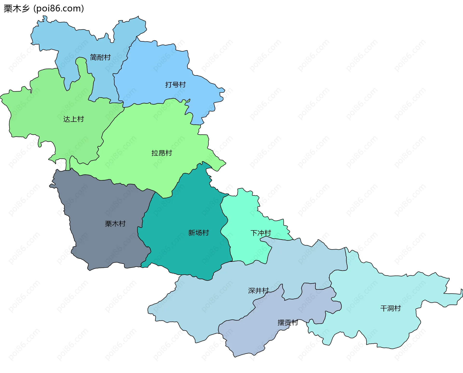 栗木乡边界地图(五级行政区划)